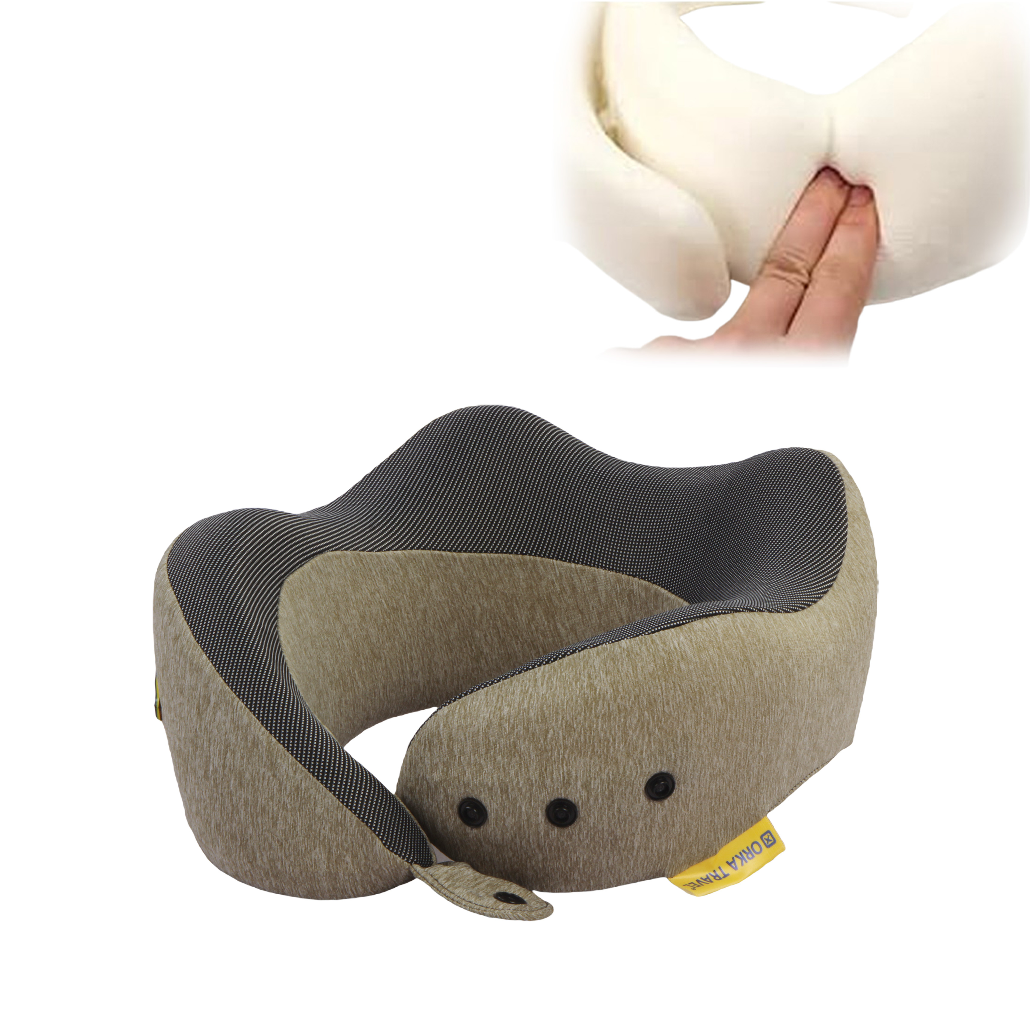 Orka Travel Cosmic 3 Adjustable Neck Buttons Memory Foam U Neck - Brown