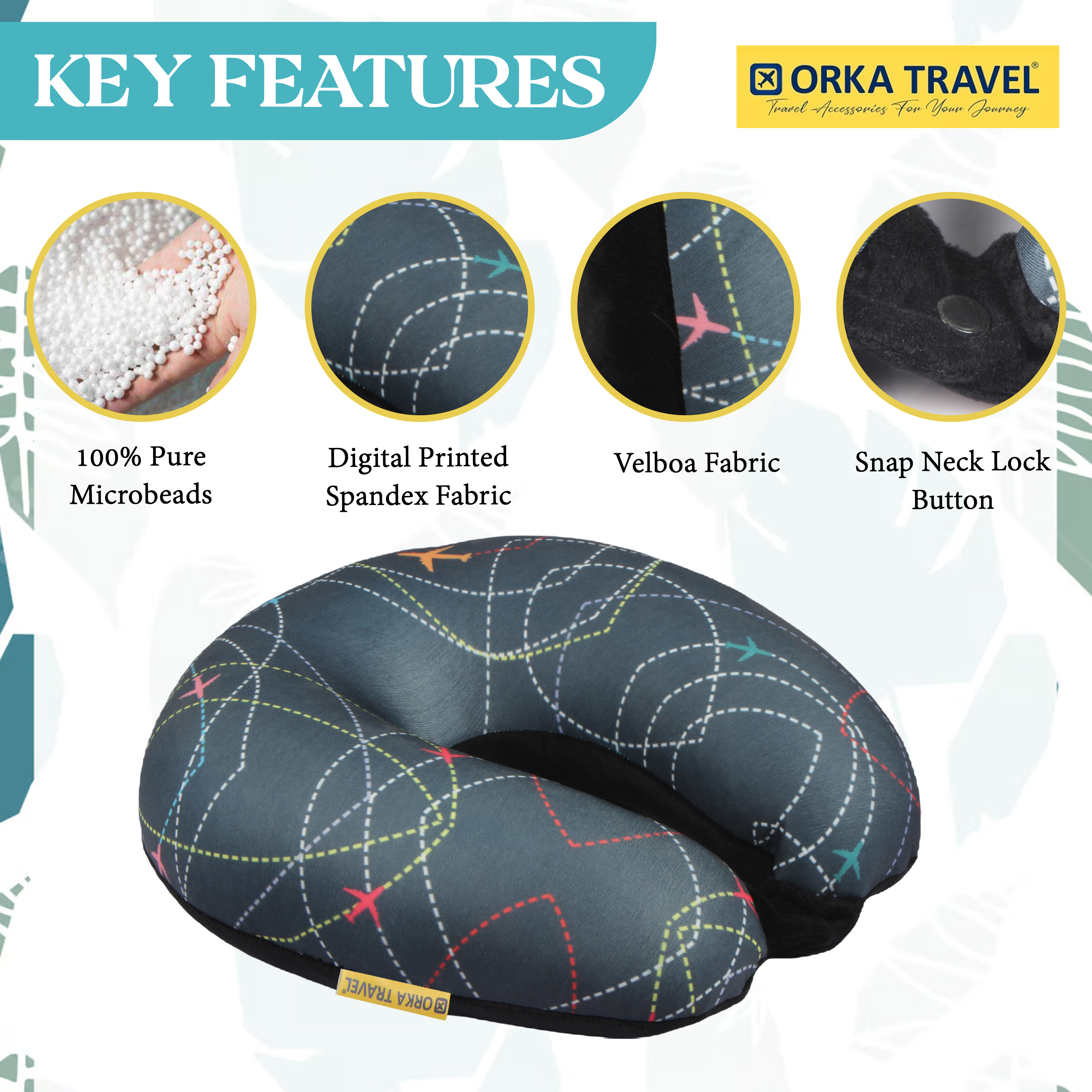 Orka Travel Digital Printed Microbeads U Neck - Airplane view 2