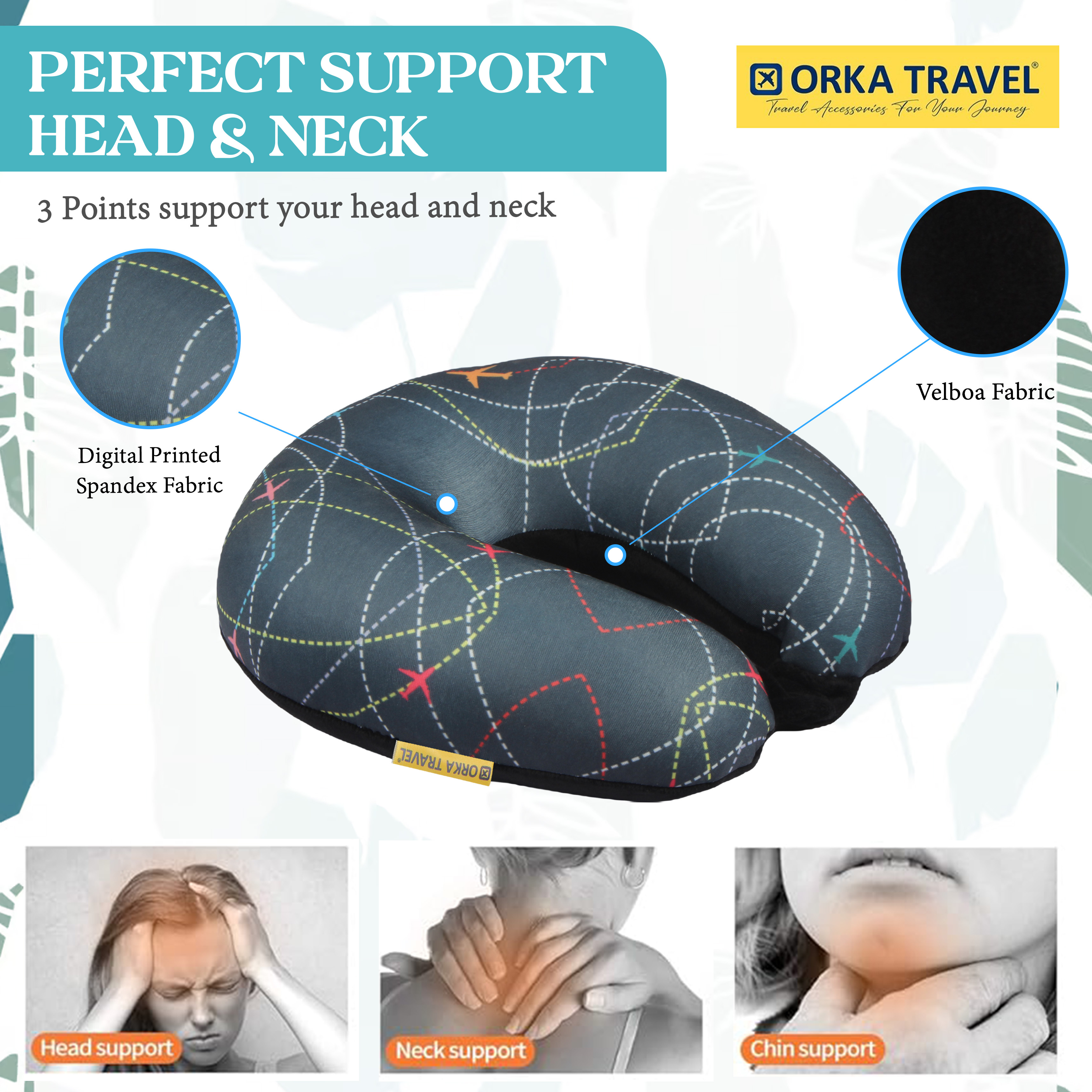 Orka Travel Digital Printed Microbeads U Neck - Airplane view 3