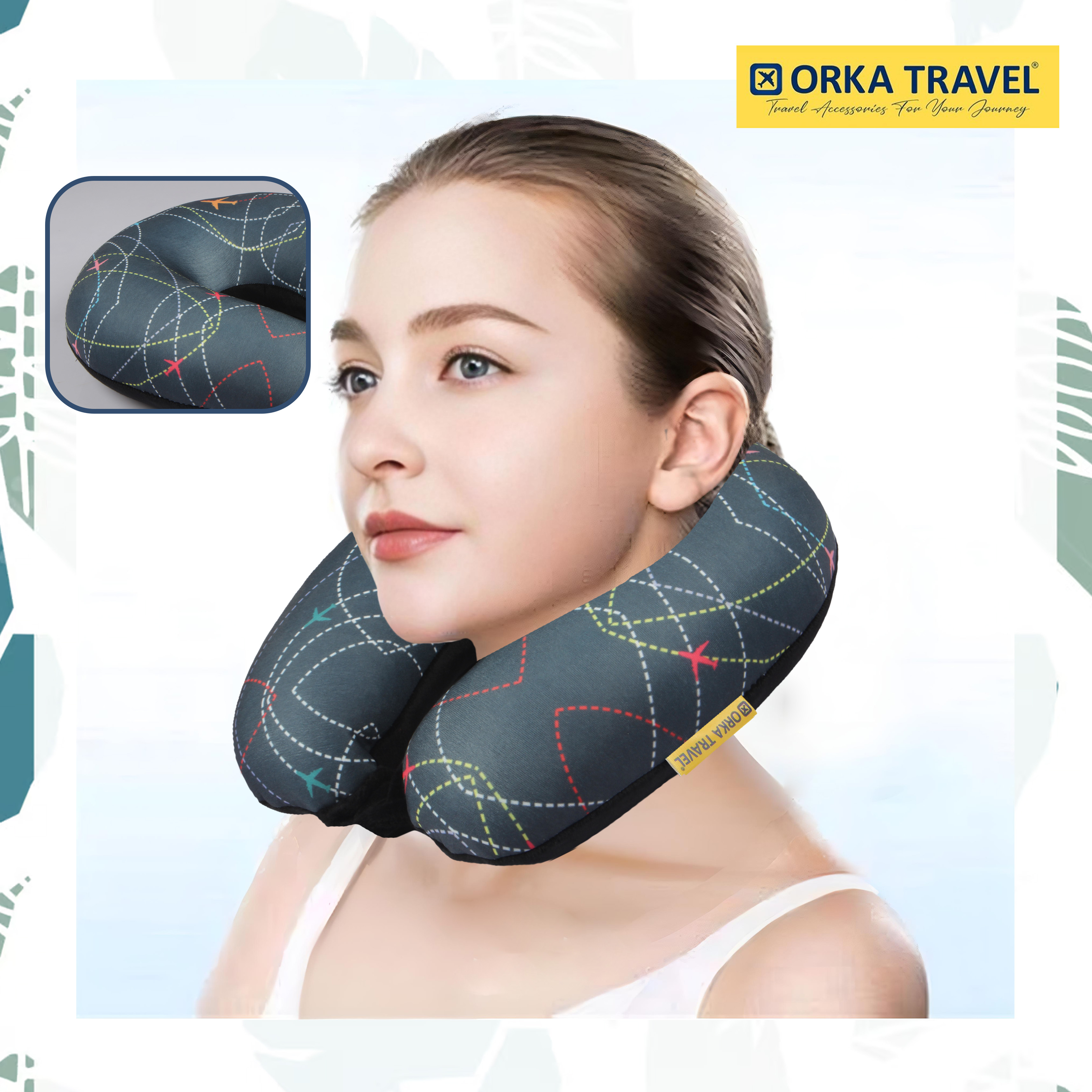 Orka Travel Digital Printed Microbeads U Neck - Airplane view 4