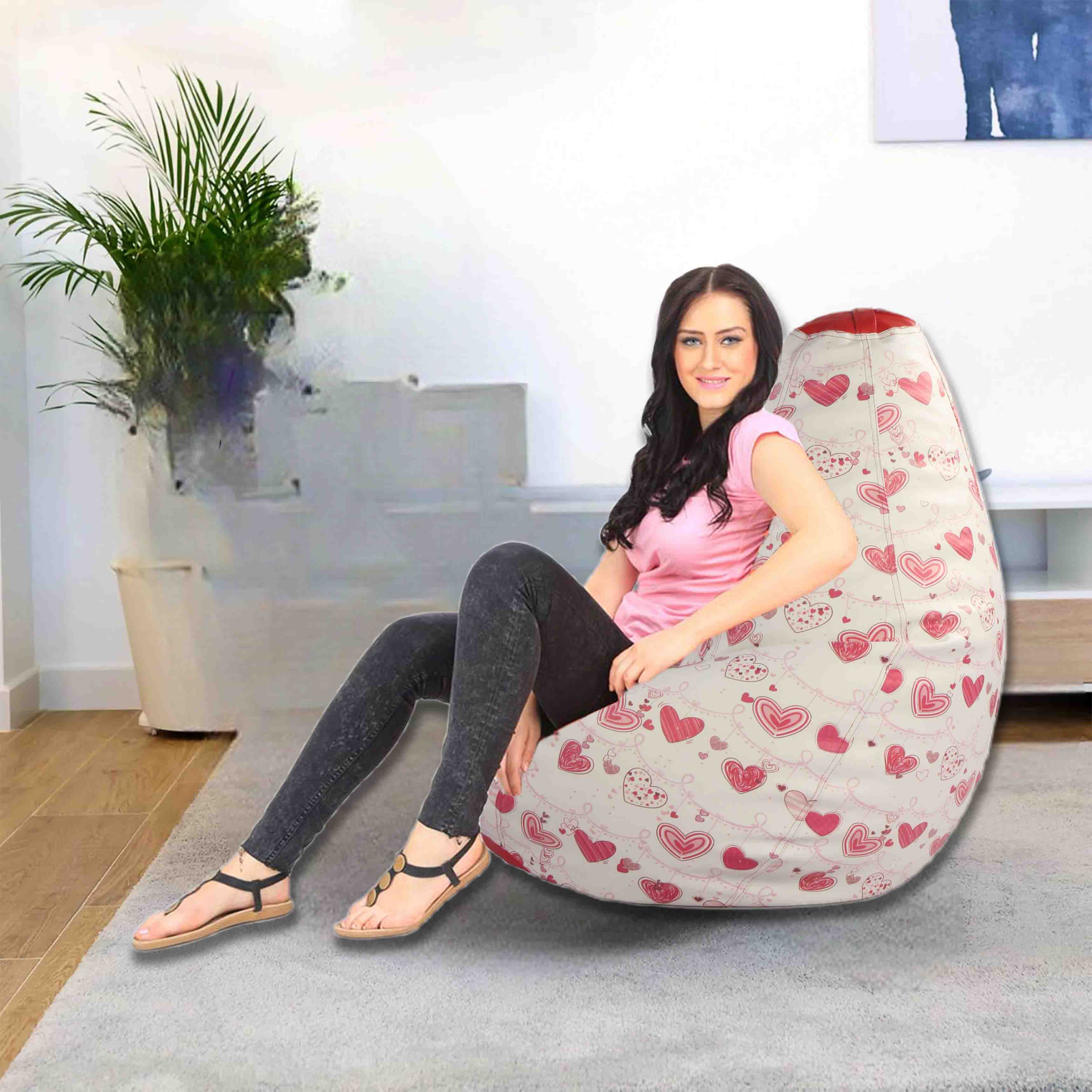 Orka Digital Printed Heart Theme XXXL Bean Bag Filled With Beans