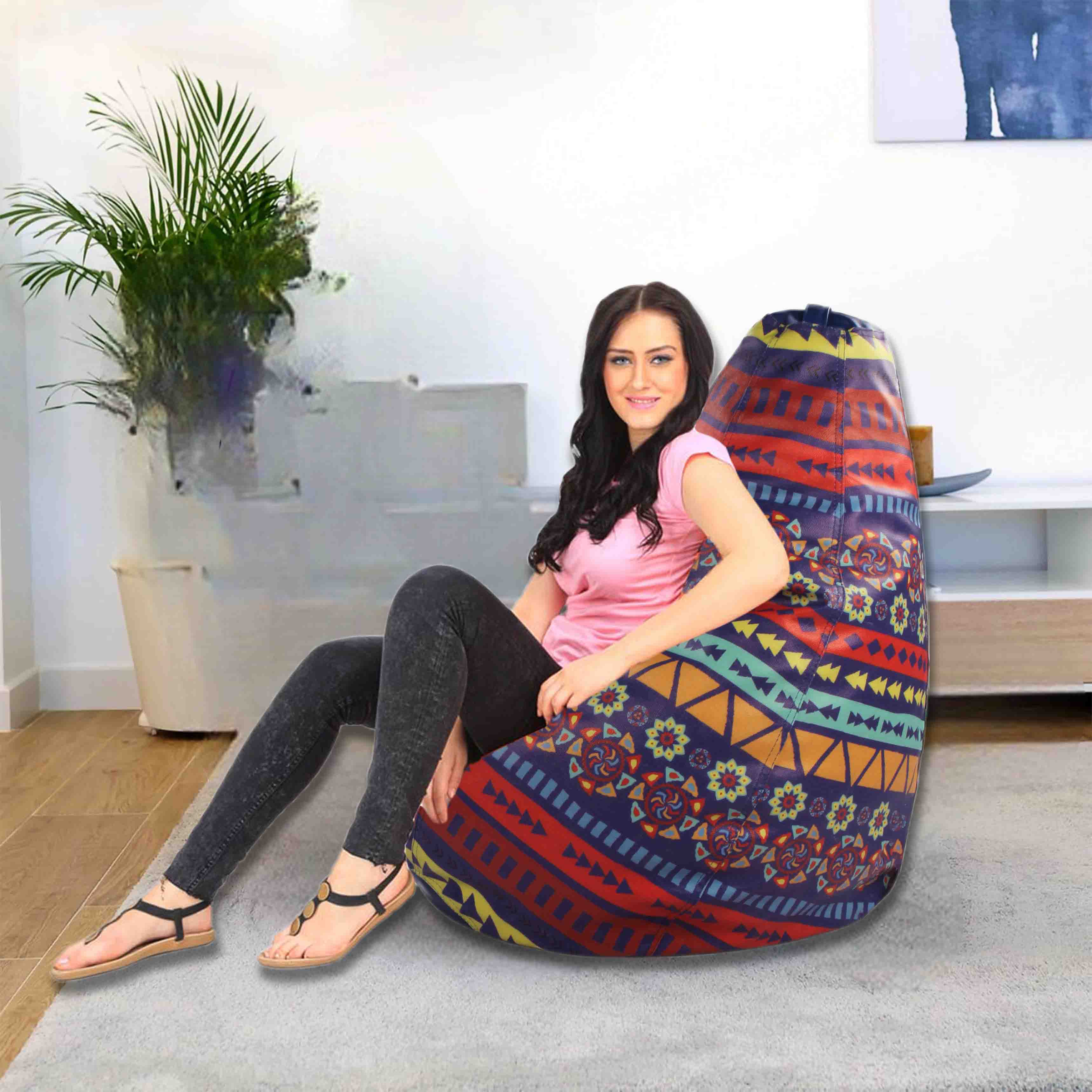 Orka Digital Printed Tribal Theme Jumbo Bean Bag Filled With Beans