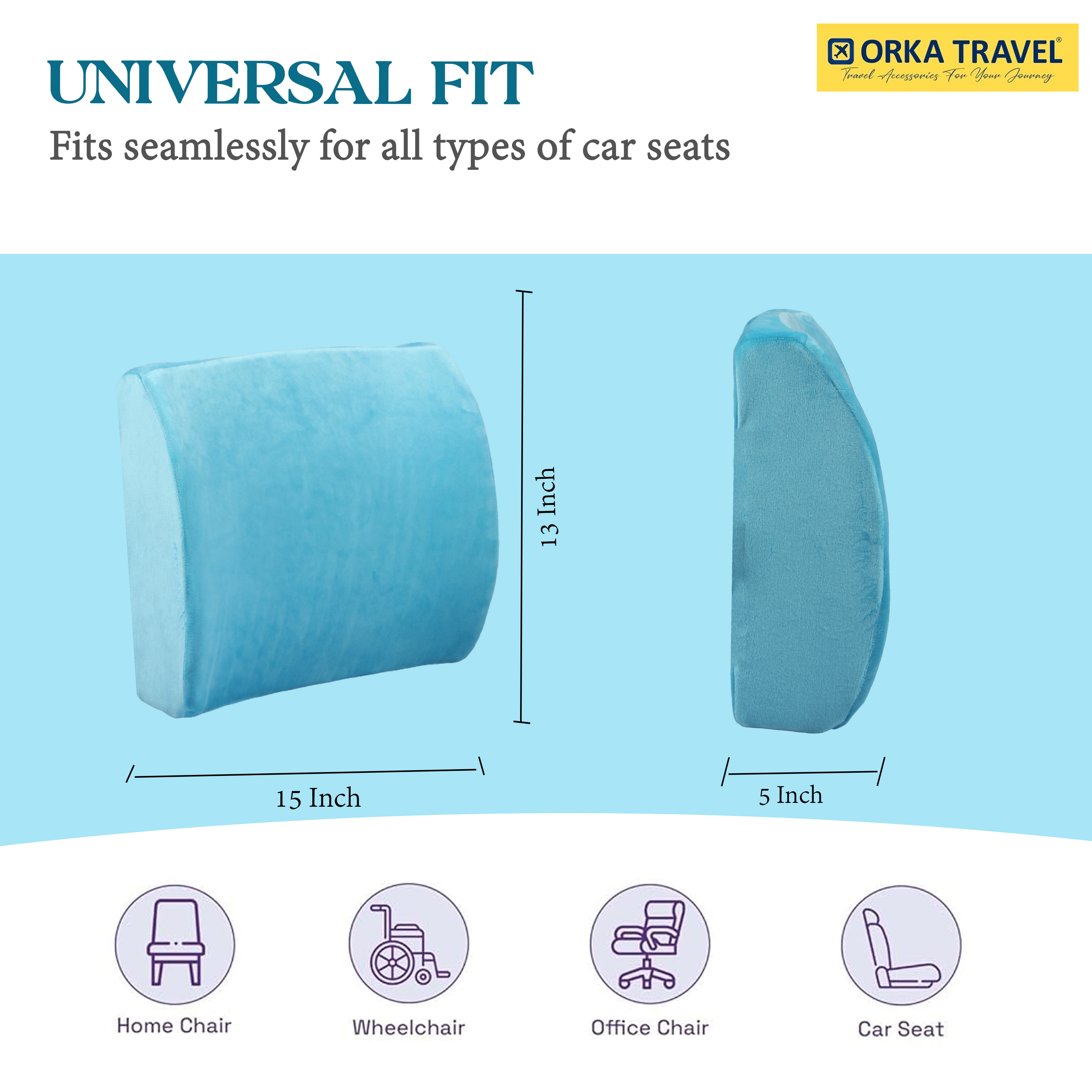 ORKA TRAVEL Elle Orthopedic Optimal Back Support Cushion with Memory Foam (Teal) view 6