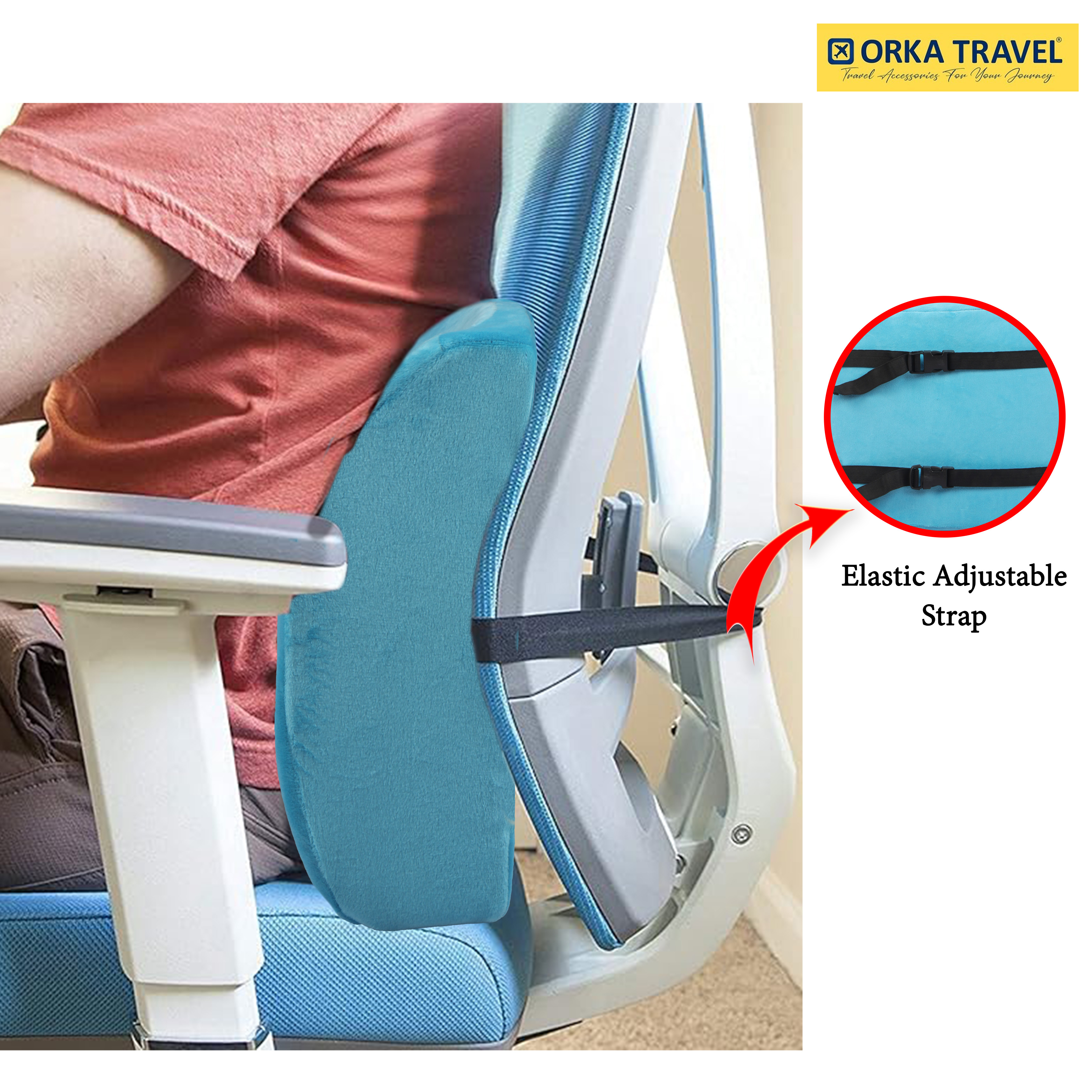 ORKA TRAVEL Elle Orthopedic Optimal Back Support Cushion with Memory Foam (Teal) view 7