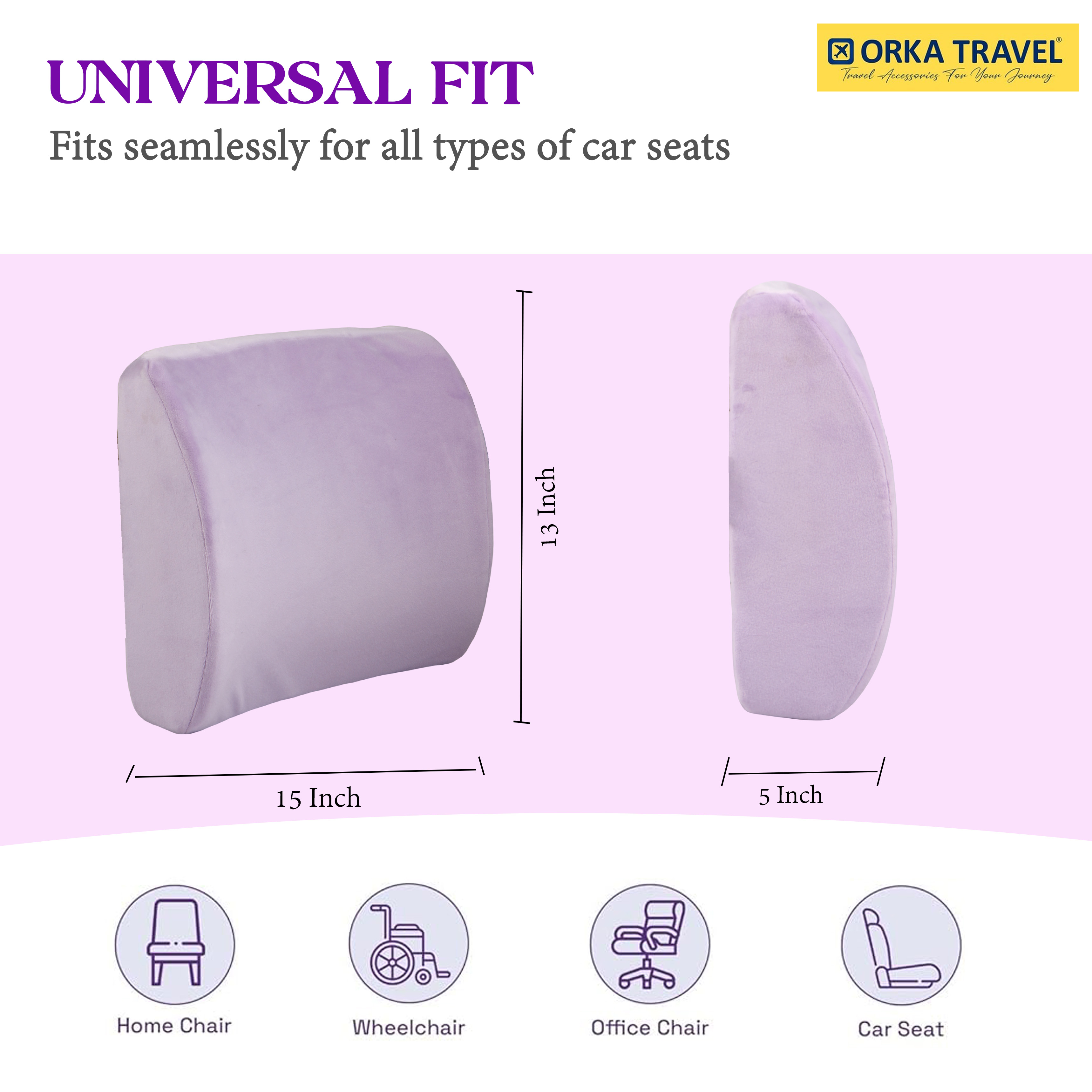 ORKA TRAVEL Elle Orthopedic Optimal Back Support Cushion with Memory Foam (Purple) view 4