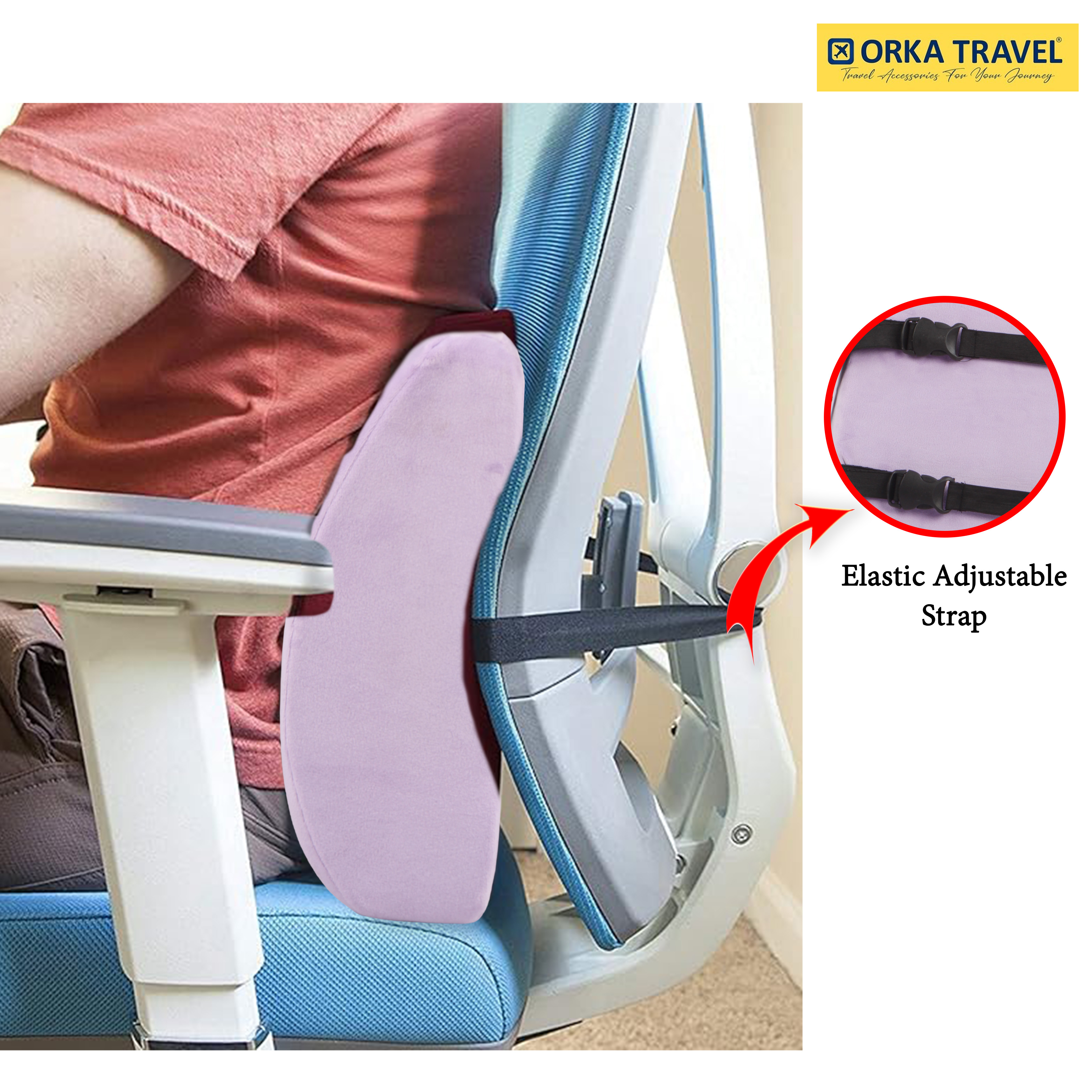 ORKA TRAVEL Elle Orthopedic Optimal Back Support Cushion with Memory Foam (Purple) view 6