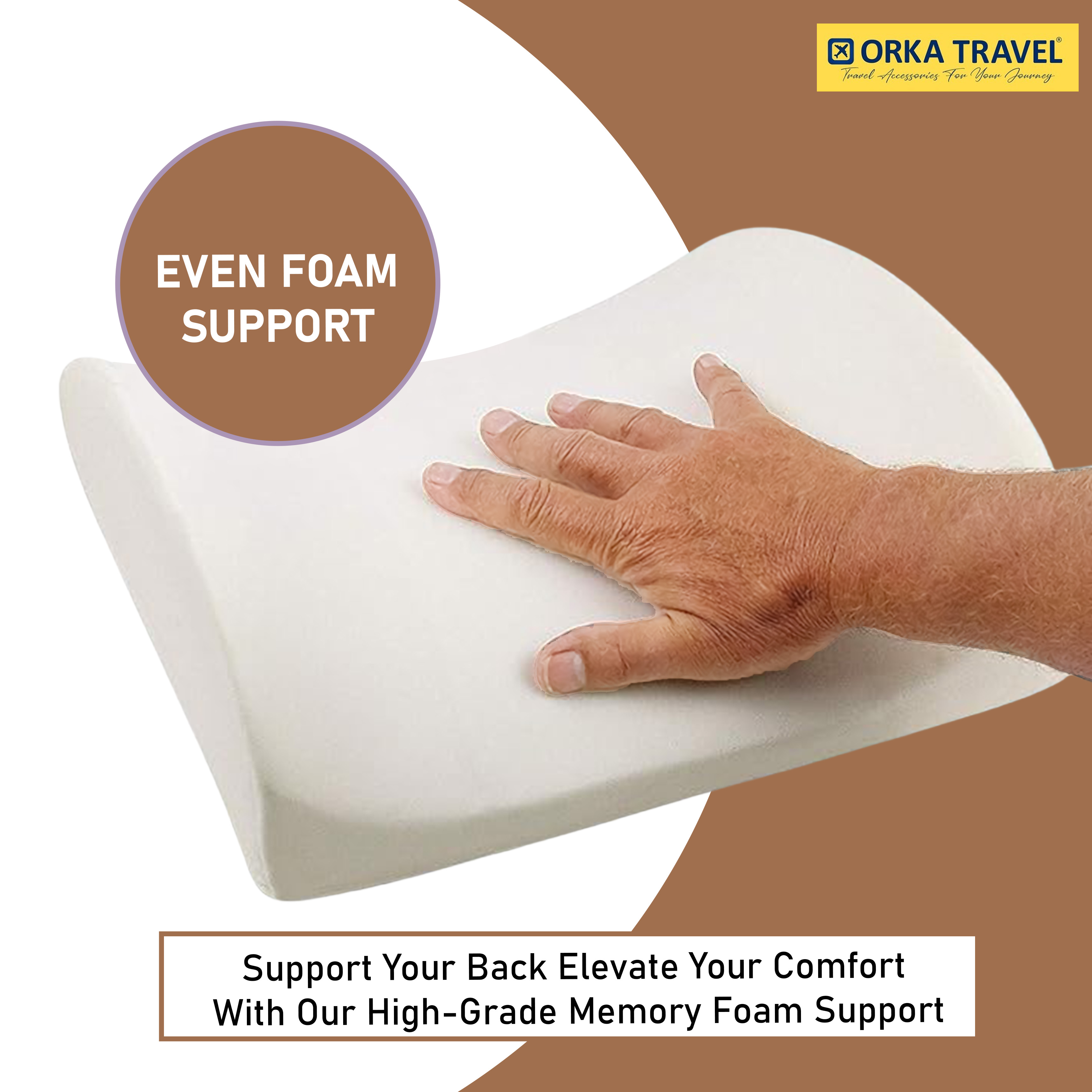 ORKA TRAVEL Elle Orthopedic Optimal Back Support Cushion with Memory Foam (Brown) view 5