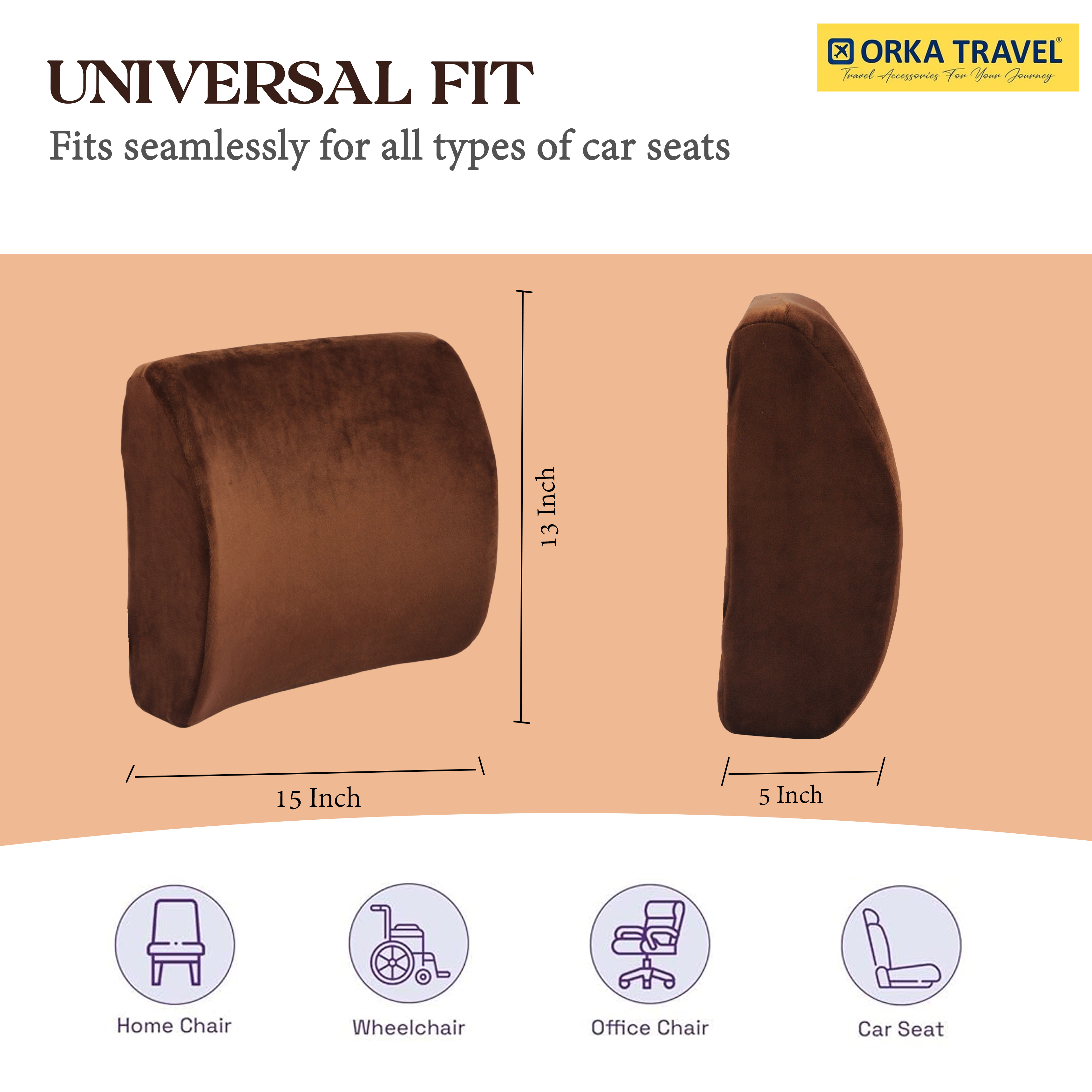 ORKA TRAVEL Elle Orthopedic Optimal Back Support Cushion with Memory Foam (Brown) view 6