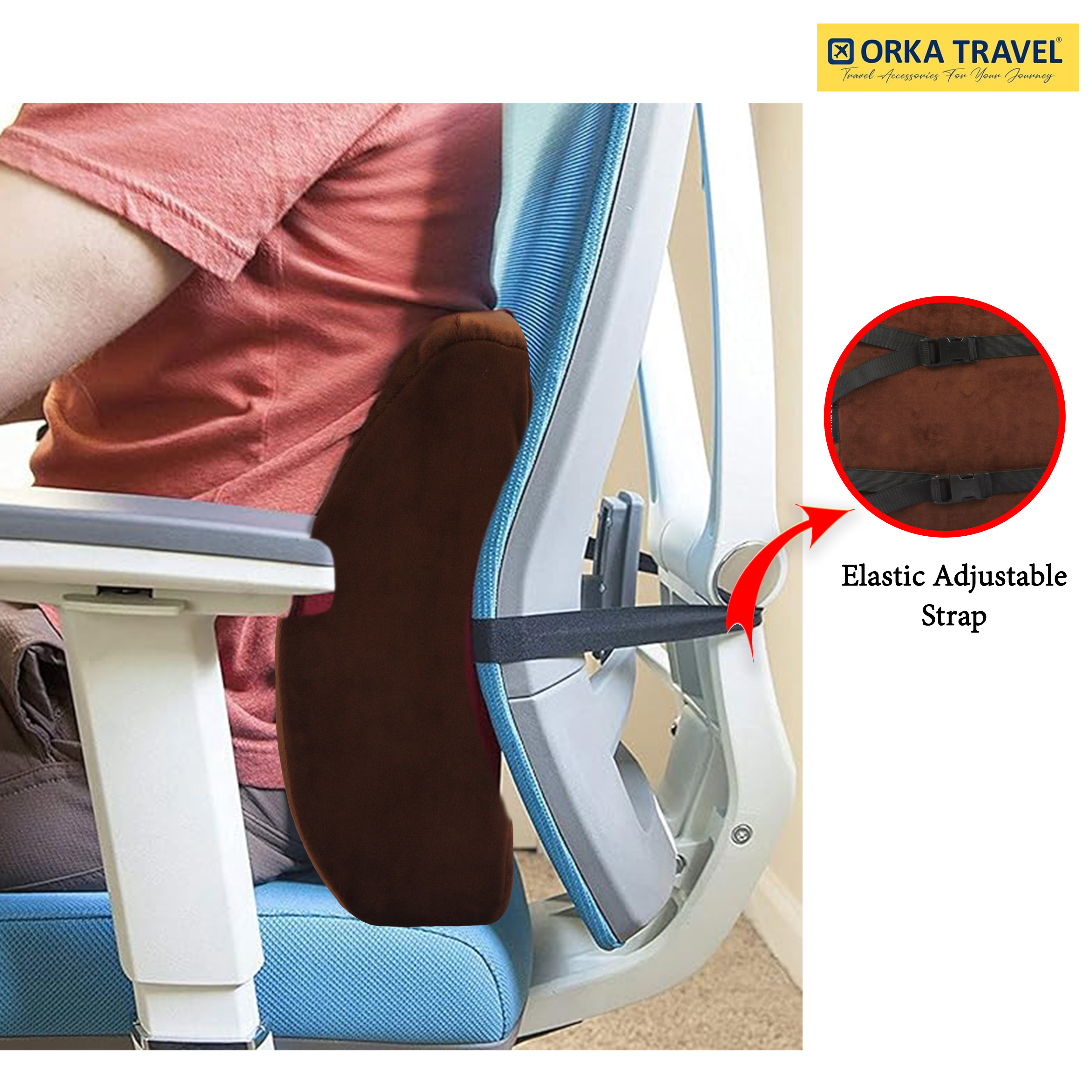 ORKA TRAVEL Elle Orthopedic Optimal Back Support Cushion with Memory Foam (Brown) view 7