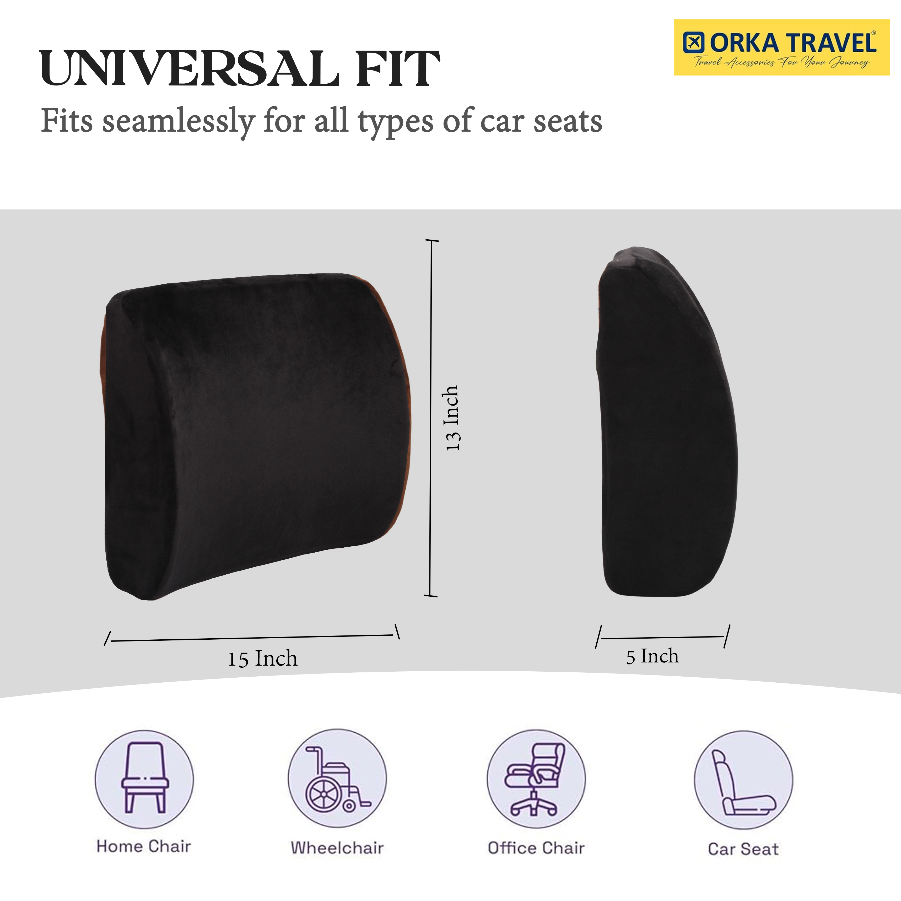 ORKA TRAVEL Elle Orthopedic Optimal Back Support Cushion with Memory Foam (Black) view 6