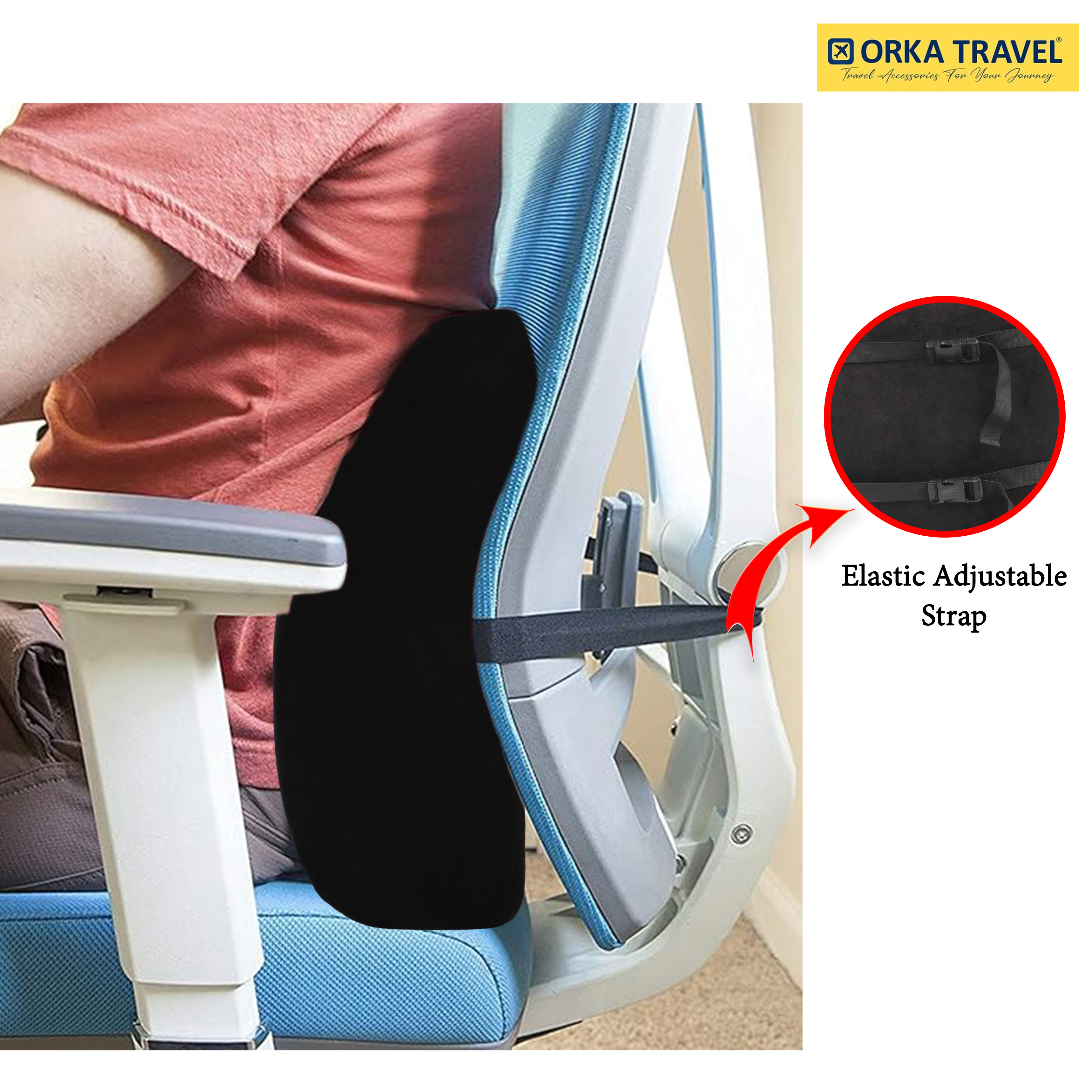 ORKA TRAVEL Elle Orthopedic Optimal Back Support Cushion with Memory Foam (Black) view 7