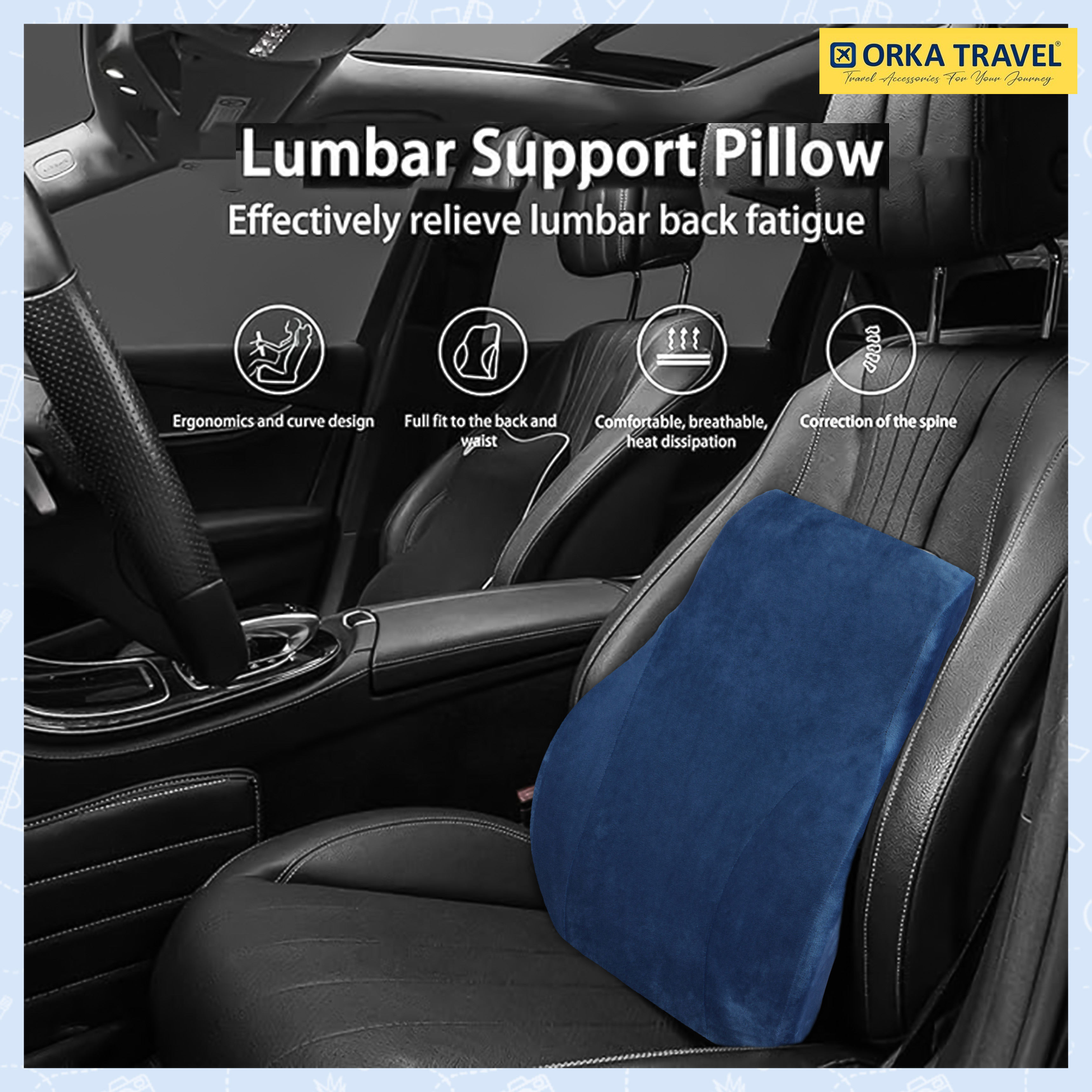 ORKA TRAVEL Presto Orthopaedic Mid-Backrest Cushion with Memory Foam (Ortho Backrest) (Blue) view 6
