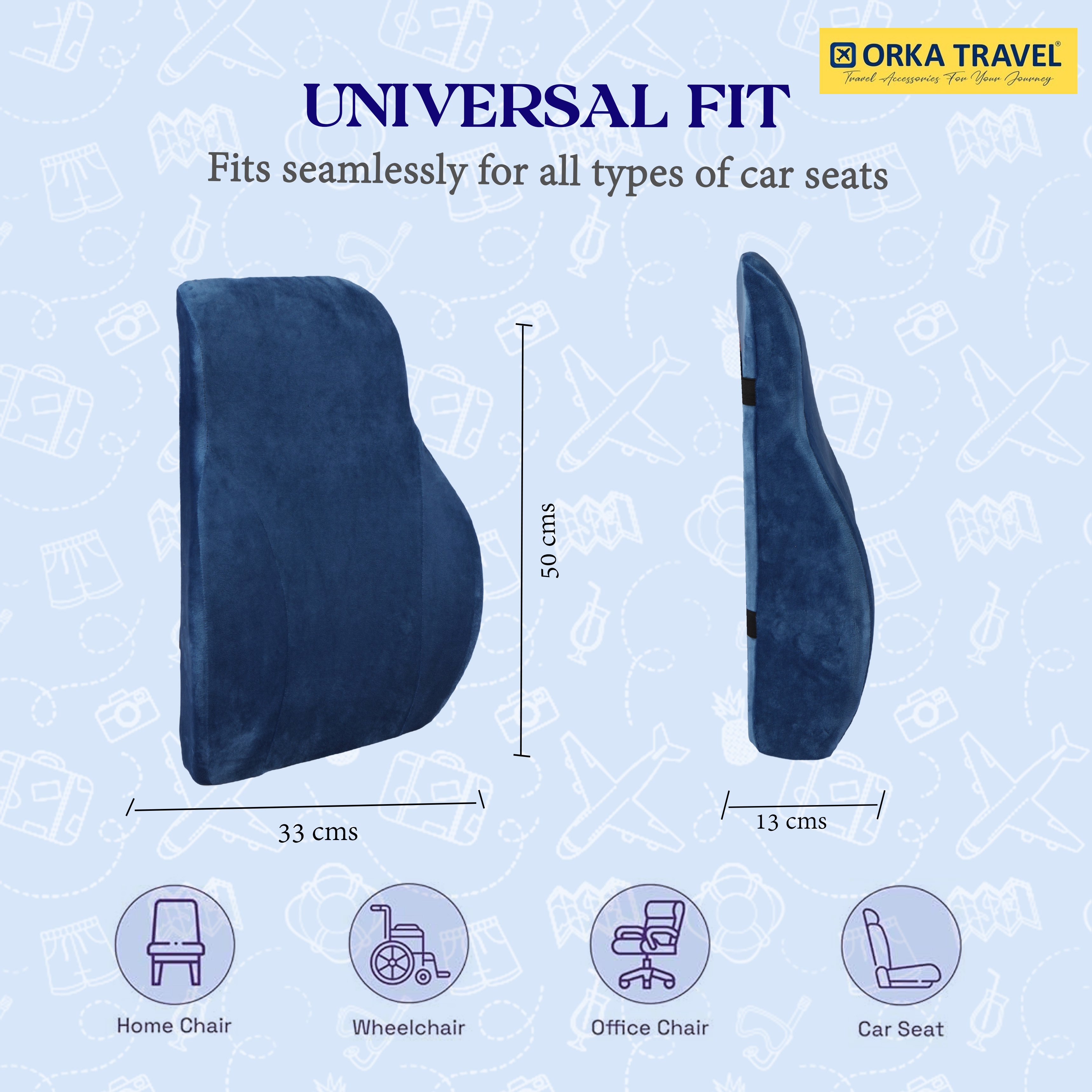 ORKA TRAVEL Presto Orthopaedic Mid-Backrest Cushion with Memory Foam (Ortho Backrest) (Blue) view 7