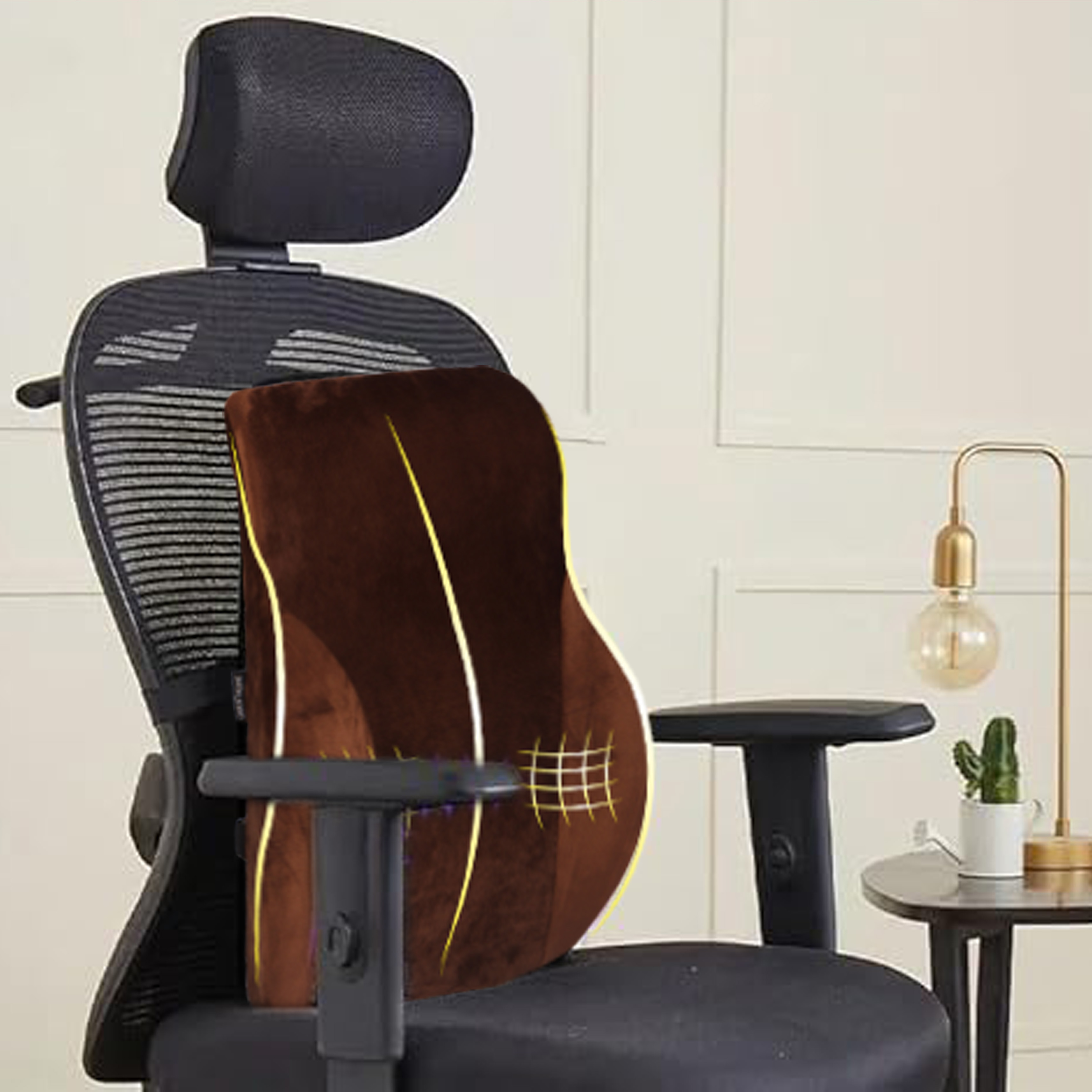 ORKA TRAVEL Presto Orthopaedic Mid-Backrest Cushion with Memory Foam (Ortho Backrest) (Brown)