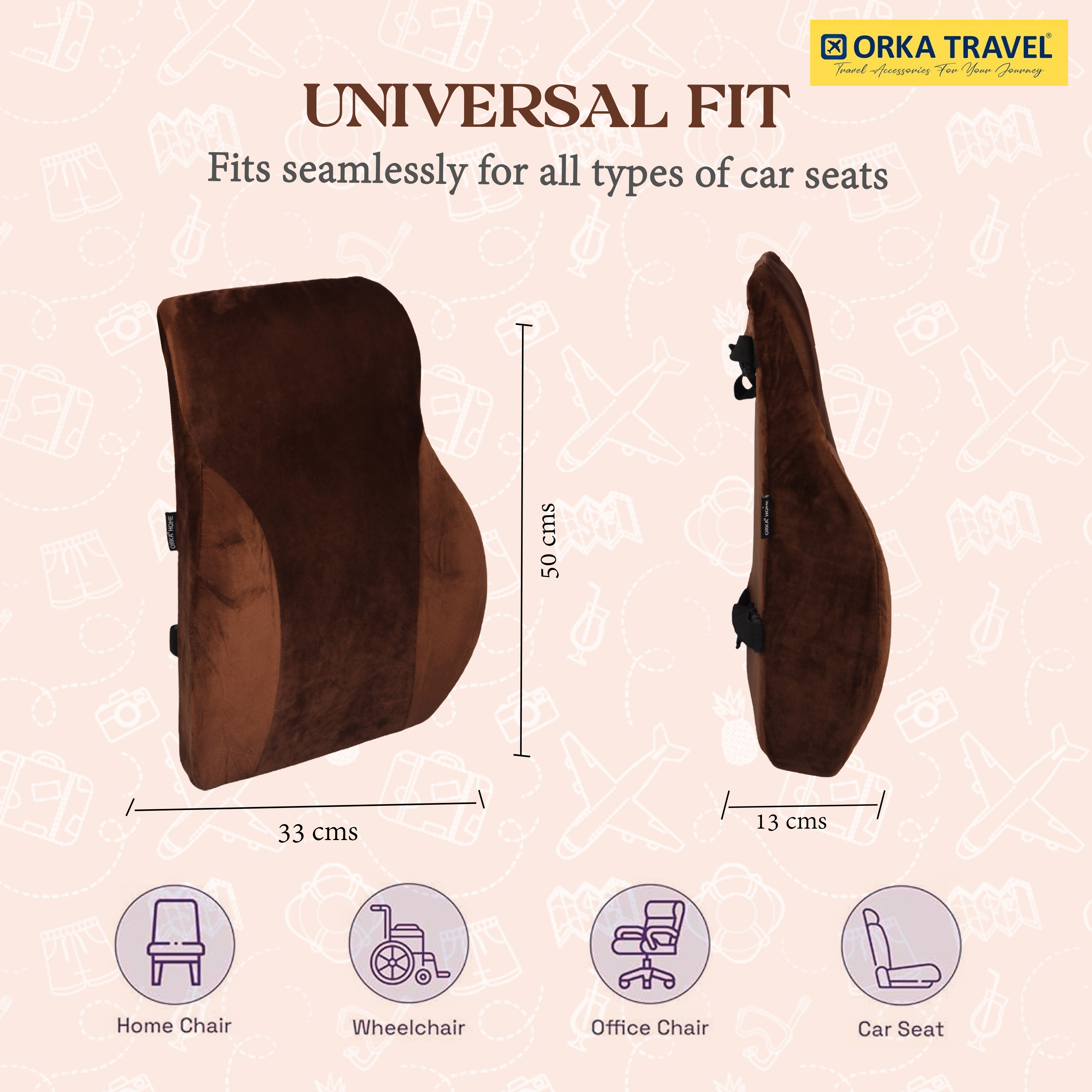 ORKA TRAVEL Presto Orthopaedic Mid-Backrest Cushion with Memory Foam (Ortho Backrest) (Brown) view 4