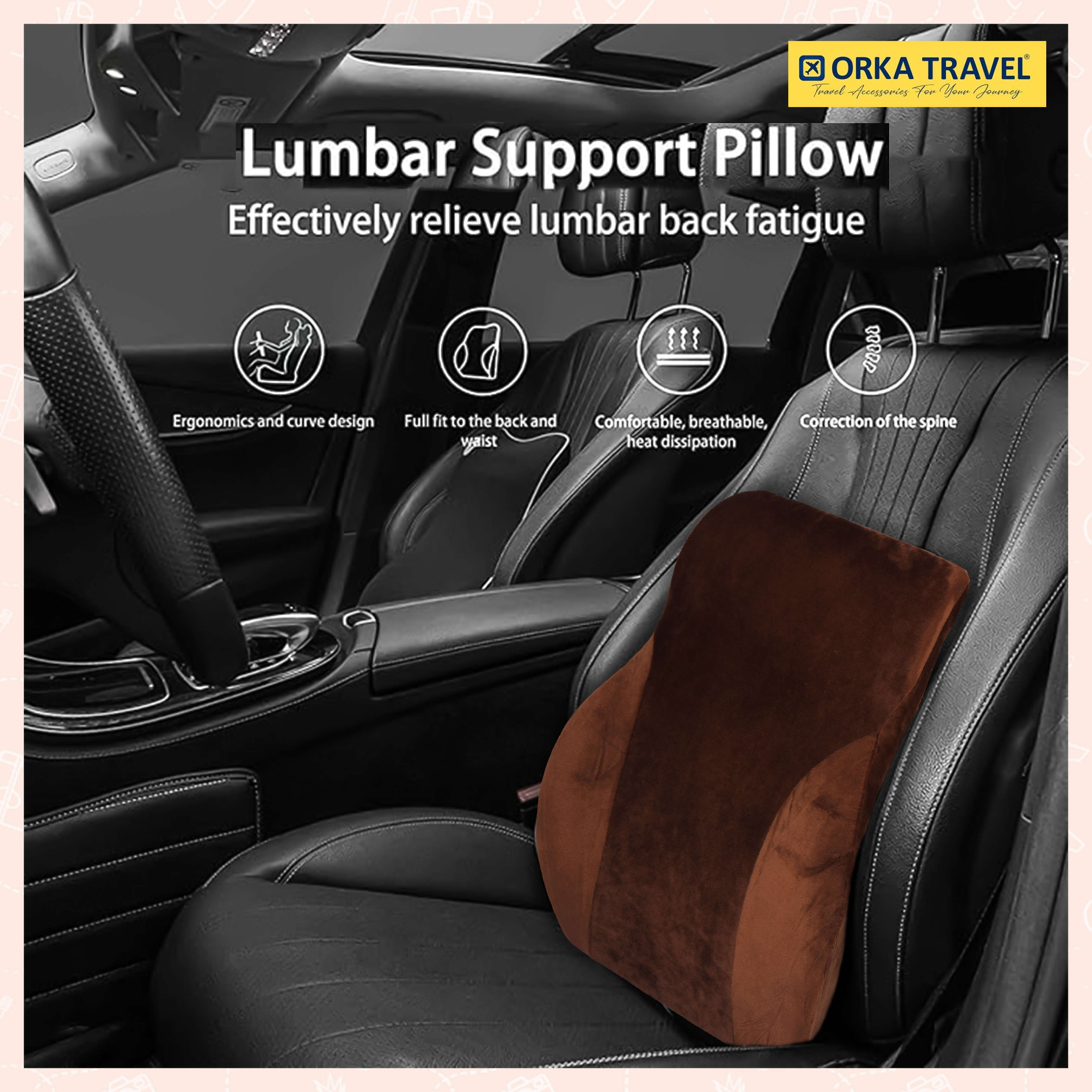 ORKA TRAVEL Presto Orthopaedic Mid-Backrest Cushion with Memory Foam (Ortho Backrest) (Brown) view 8