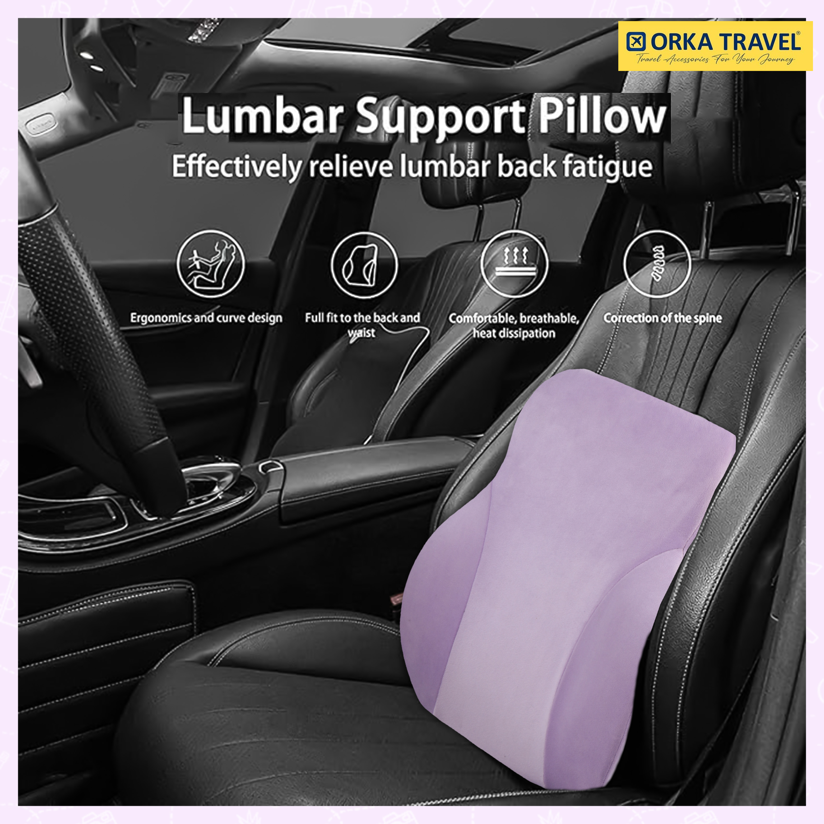 ORKA TRAVEL Presto Orthopaedic Mid-Backrest Cushion with Memory Foam (Ortho Backrest) (Purple) view 6