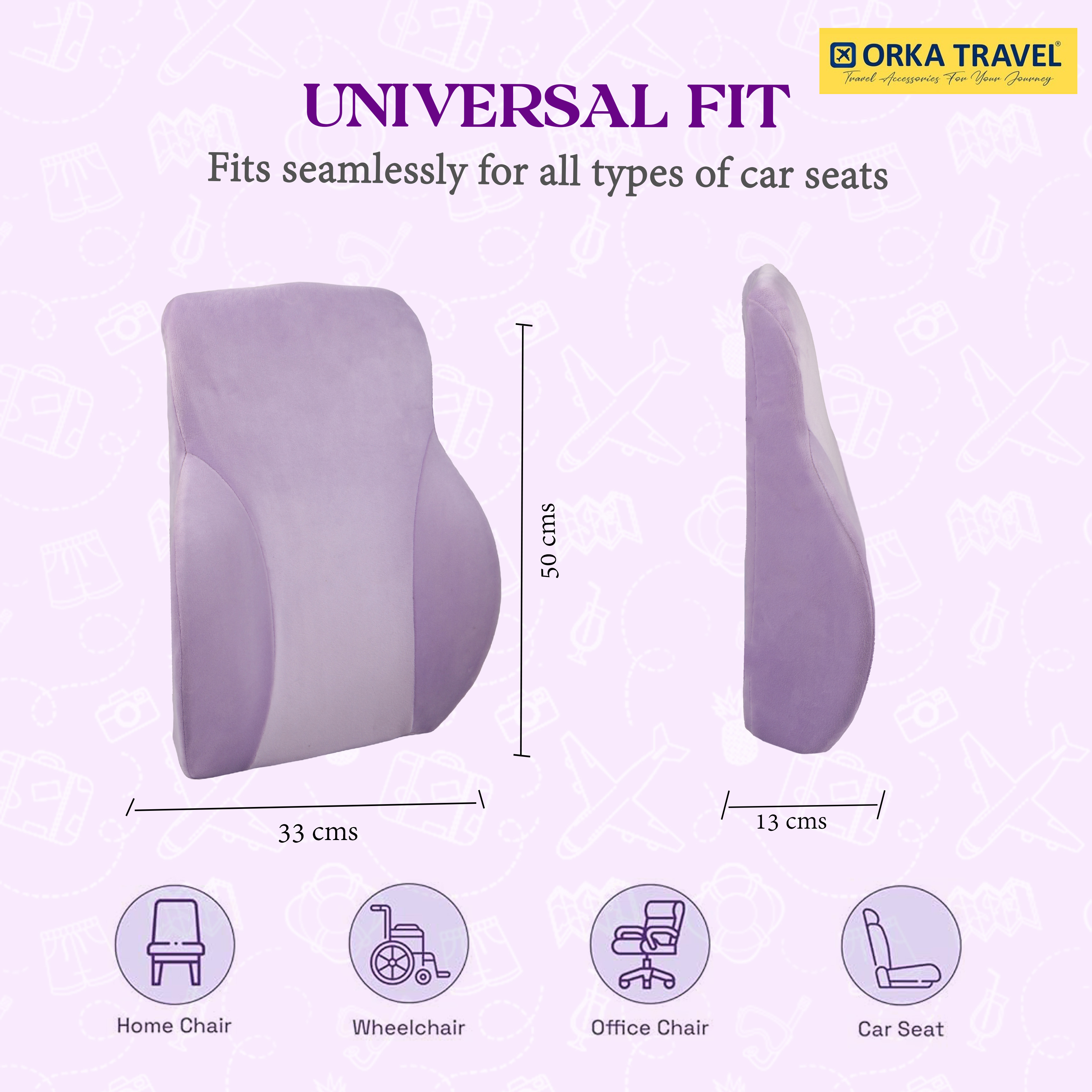 ORKA TRAVEL Presto Orthopaedic Mid-Backrest Cushion with Memory Foam (Ortho Backrest) (Purple) view 8
