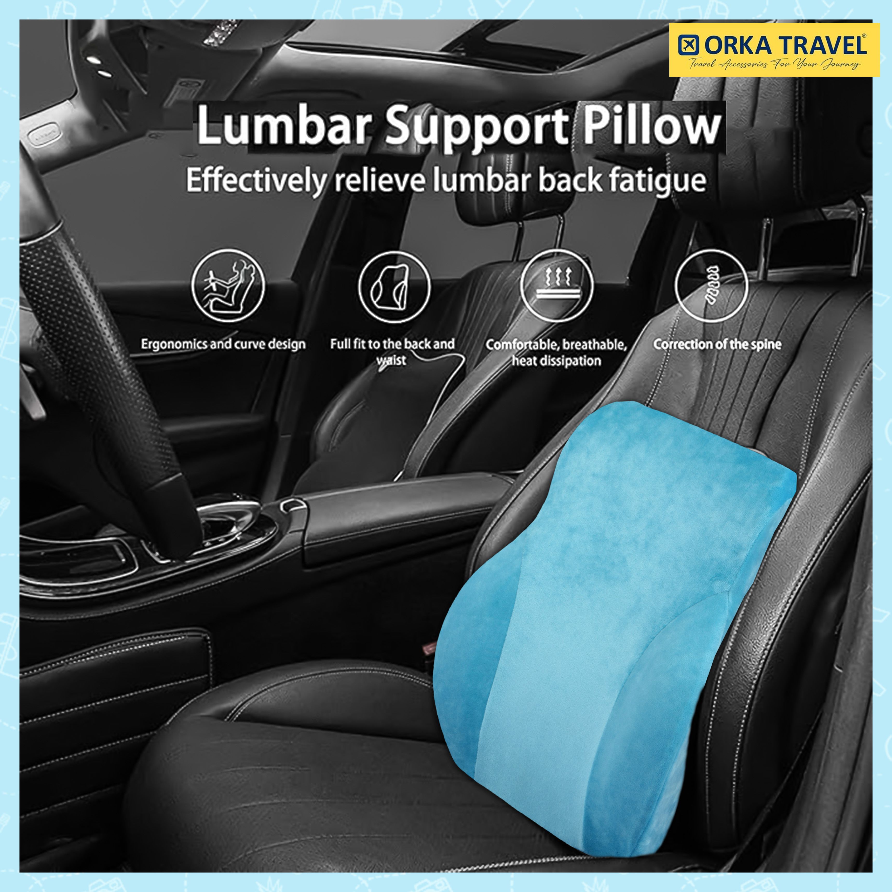 ORKA TRAVEL Presto Orthopaedic Mid-Backrest Cushion with Memory Foam (Ortho Backrest) (Teal) view 7