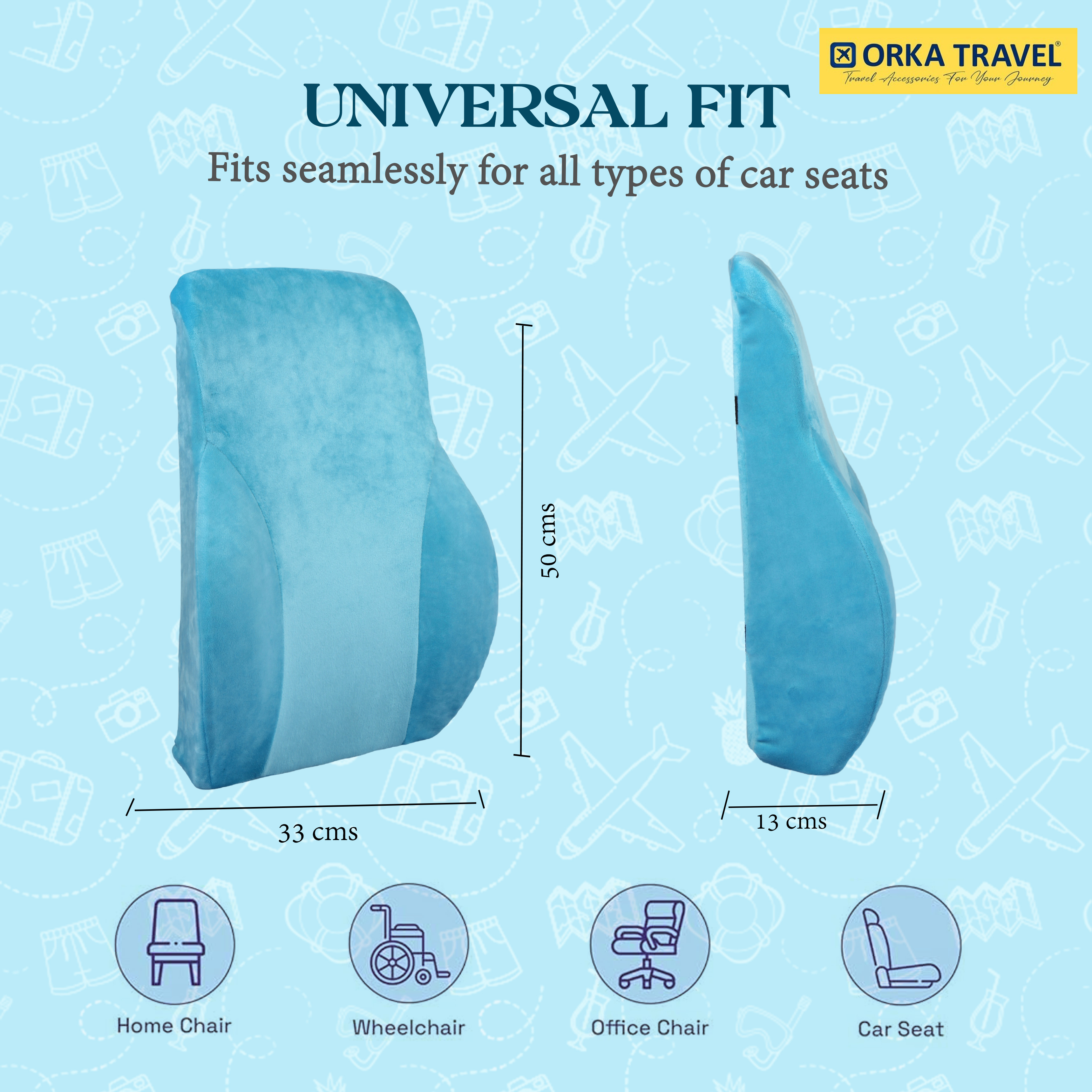 ORKA TRAVEL Presto Orthopaedic Mid-Backrest Cushion with Memory Foam (Ortho Backrest) (Teal) view 3