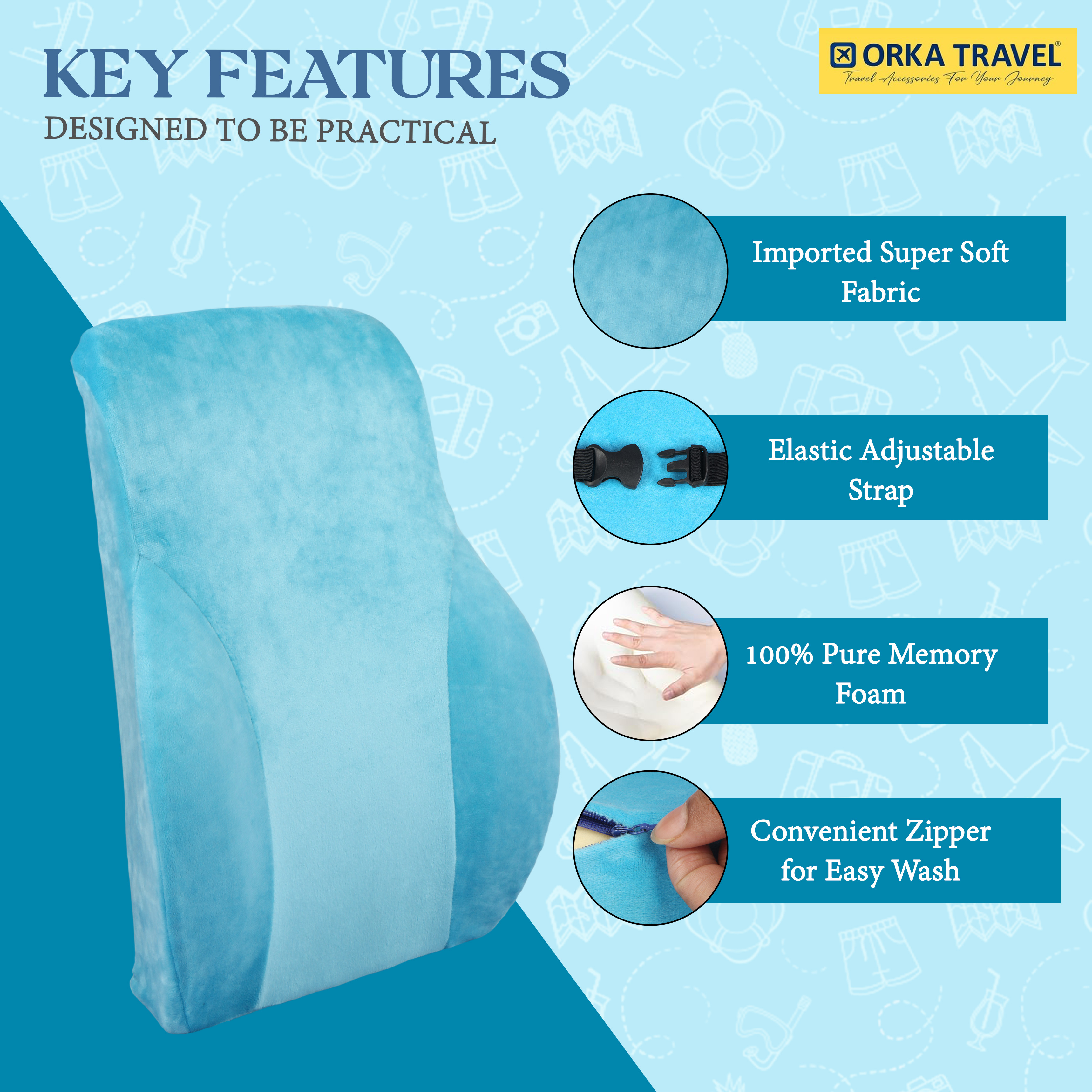 ORKA TRAVEL Presto Orthopaedic Mid-Backrest Cushion with Memory Foam (Ortho Backrest) (Teal) view 4