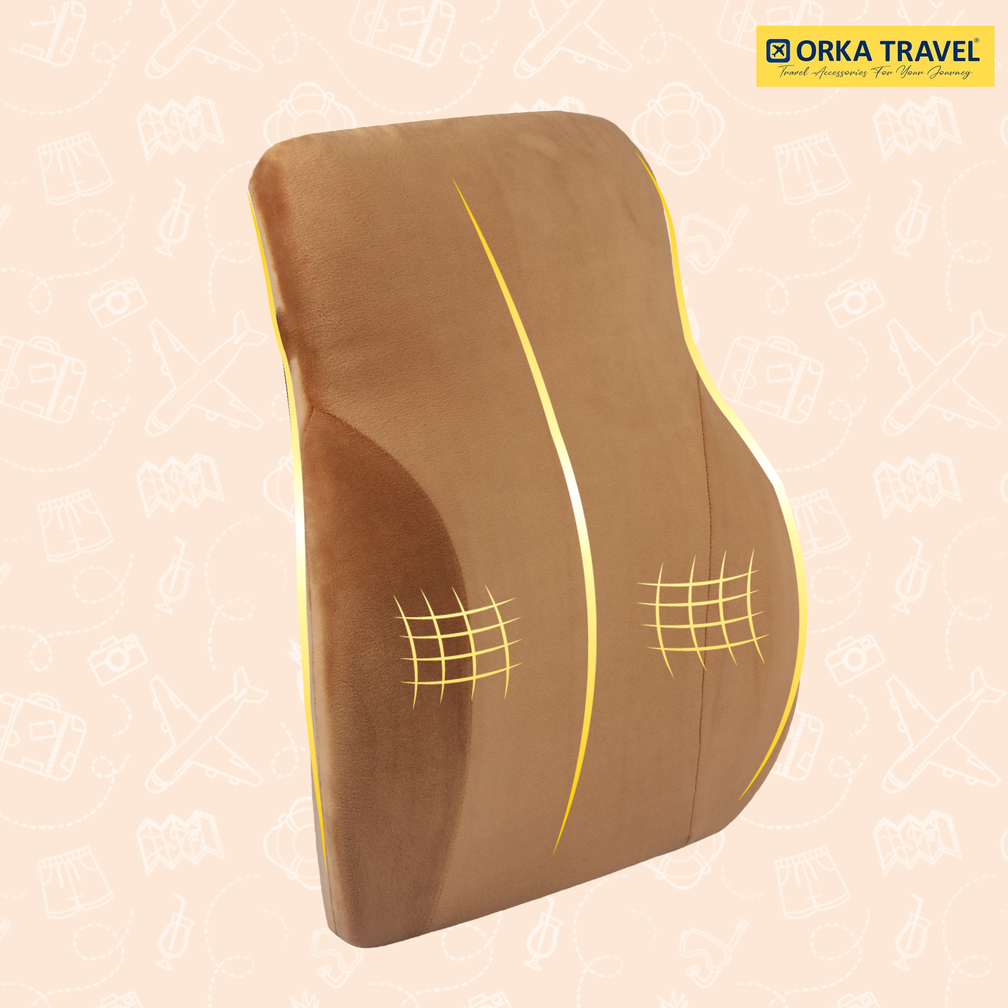 ORKA TRAVEL Presto Orthopaedic Mid-Backrest Cushion with Memory Foam (Ortho Backrest) (Tan) view 6