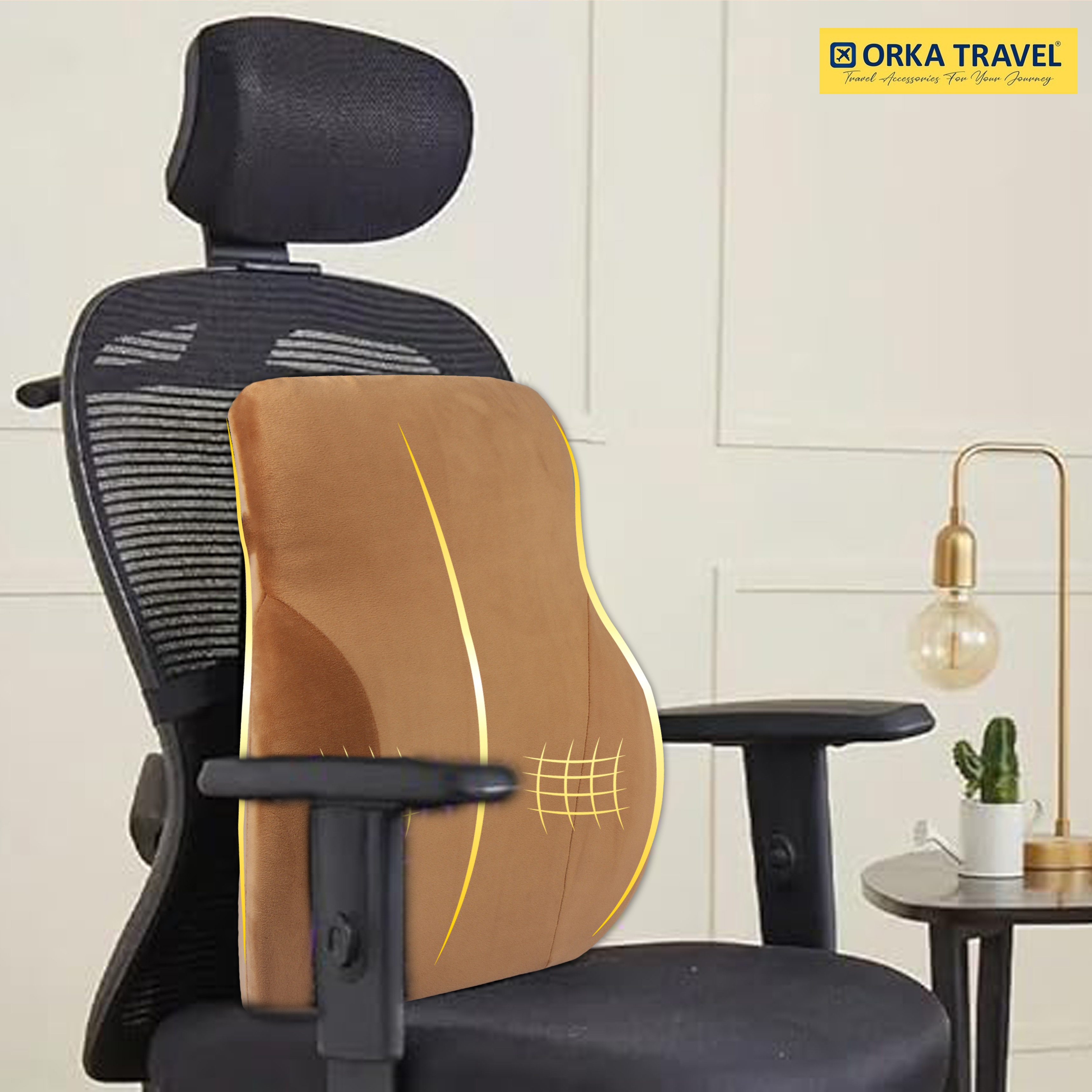 ORKA TRAVEL Presto Orthopaedic Mid-Backrest Cushion with Memory Foam (Ortho Backrest) (Tan) view 8