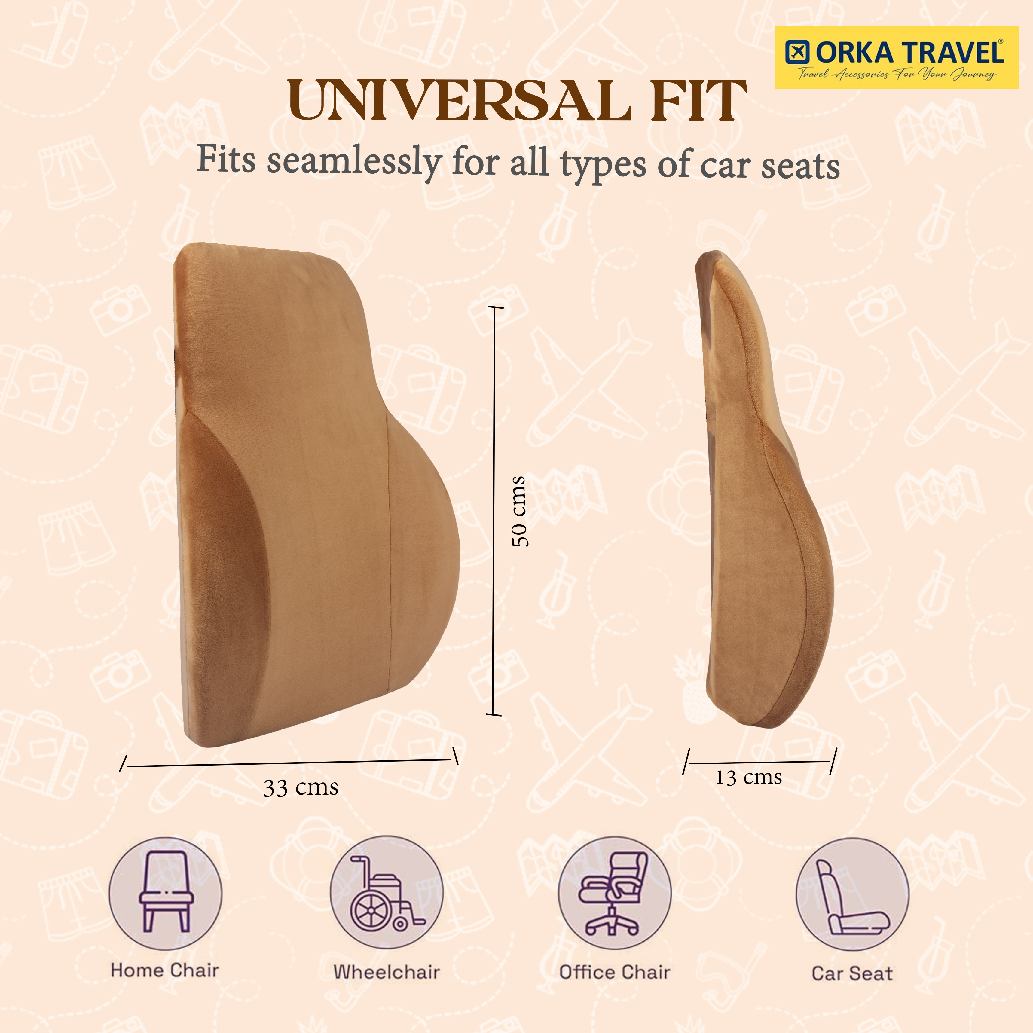 ORKA TRAVEL Presto Orthopaedic Mid-Backrest Cushion with Memory Foam (Ortho Backrest) (Tan) view 9