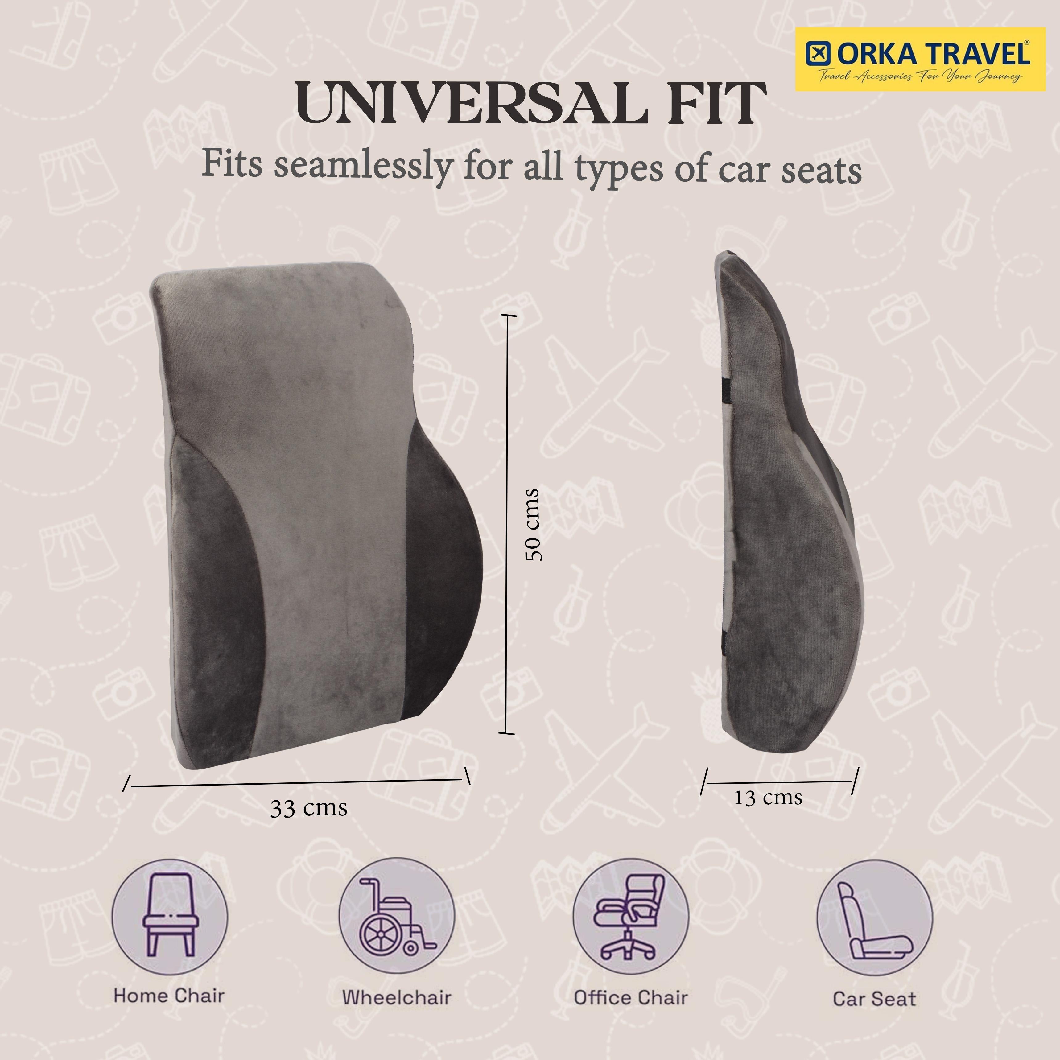 ORKA TRAVEL Presto Orthopaedic Mid-Backrest Cushion with Memory Foam (Ortho Backrest) (Grey) view 6