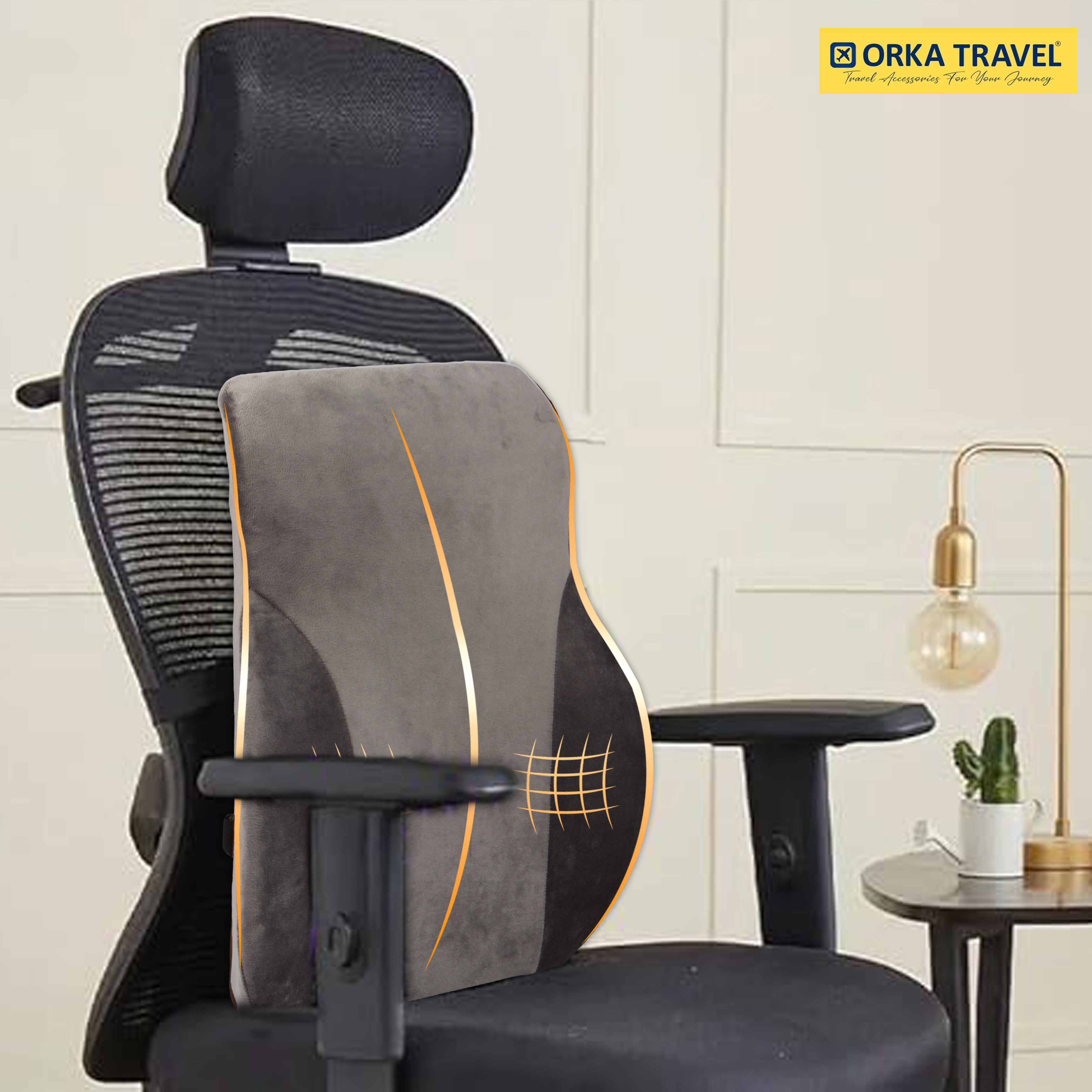ORKA TRAVEL Presto Orthopaedic Mid-Backrest Cushion with Memory Foam (Ortho Backrest) (Grey) view 9