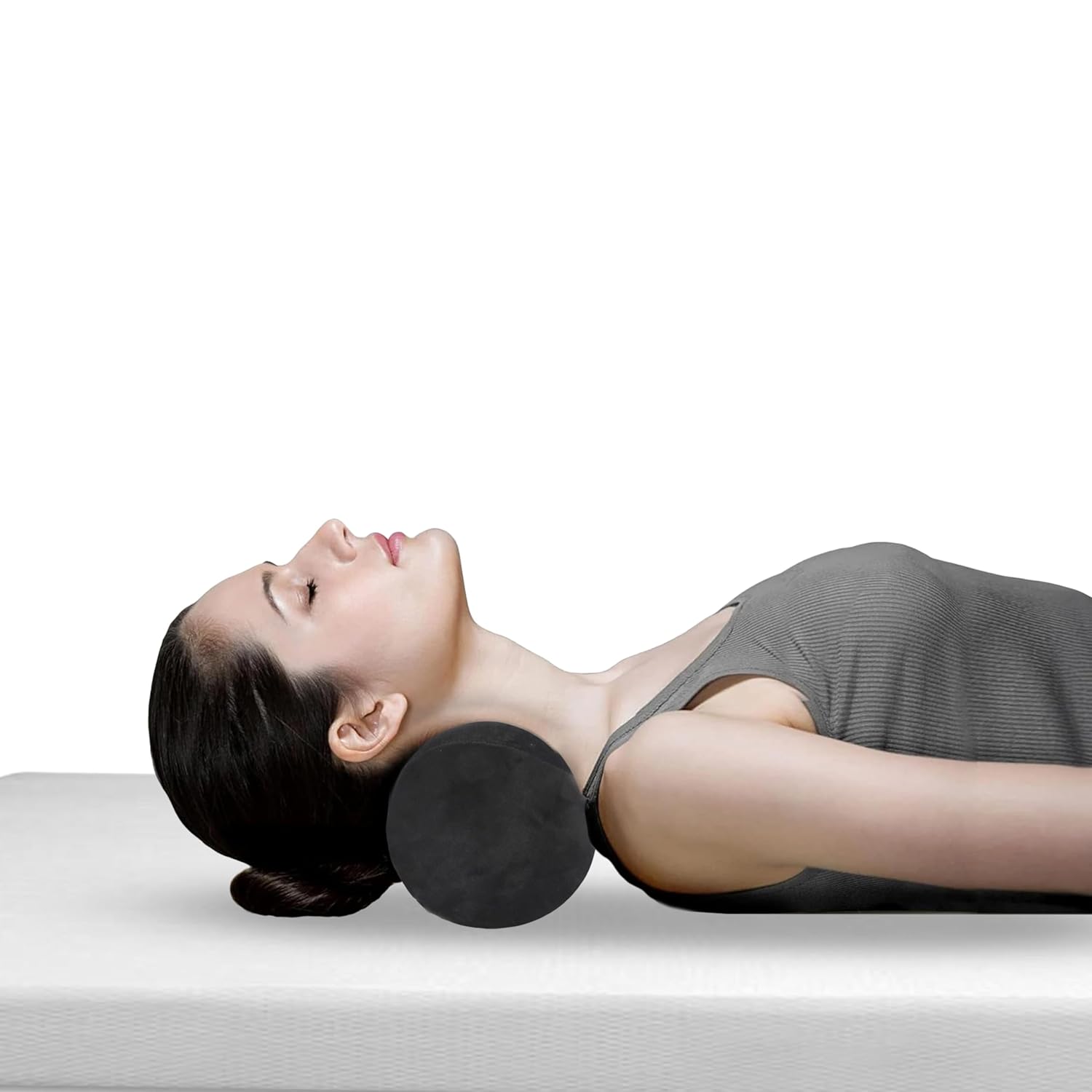 OrkaSleep Cervical Neck Roll Memory Foam Pillow, Bolster Pillow, Round Neck Pillows Support for Sleeping | Bolster Pillow for Bed, Legs, Back and Yoga (Black)