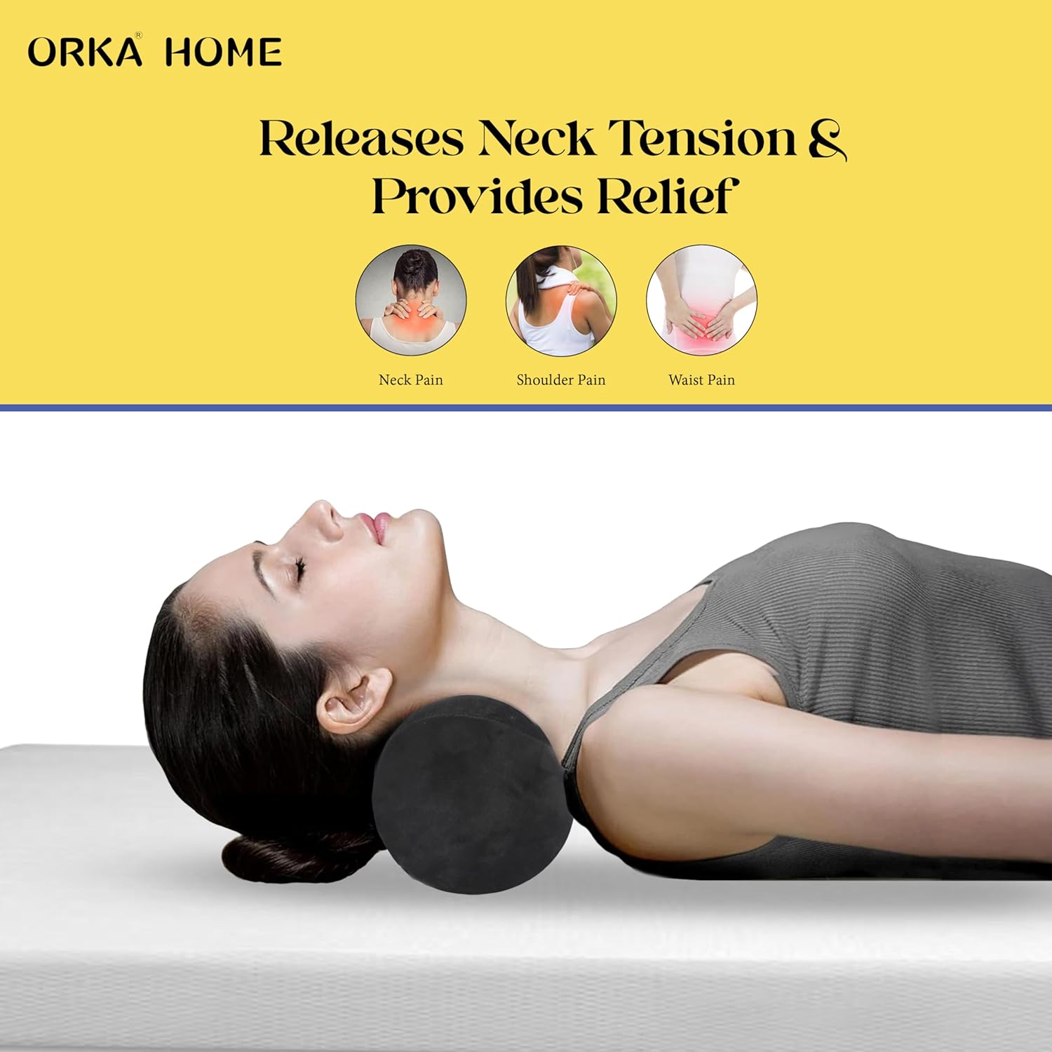 OrkaSleep Cervical Neck Roll Memory Foam Pillow, Bolster Pillow, Round Neck Pillows Support for Sleeping | Bolster Pillow for Bed, Legs, Back and Yoga (Black) view 4