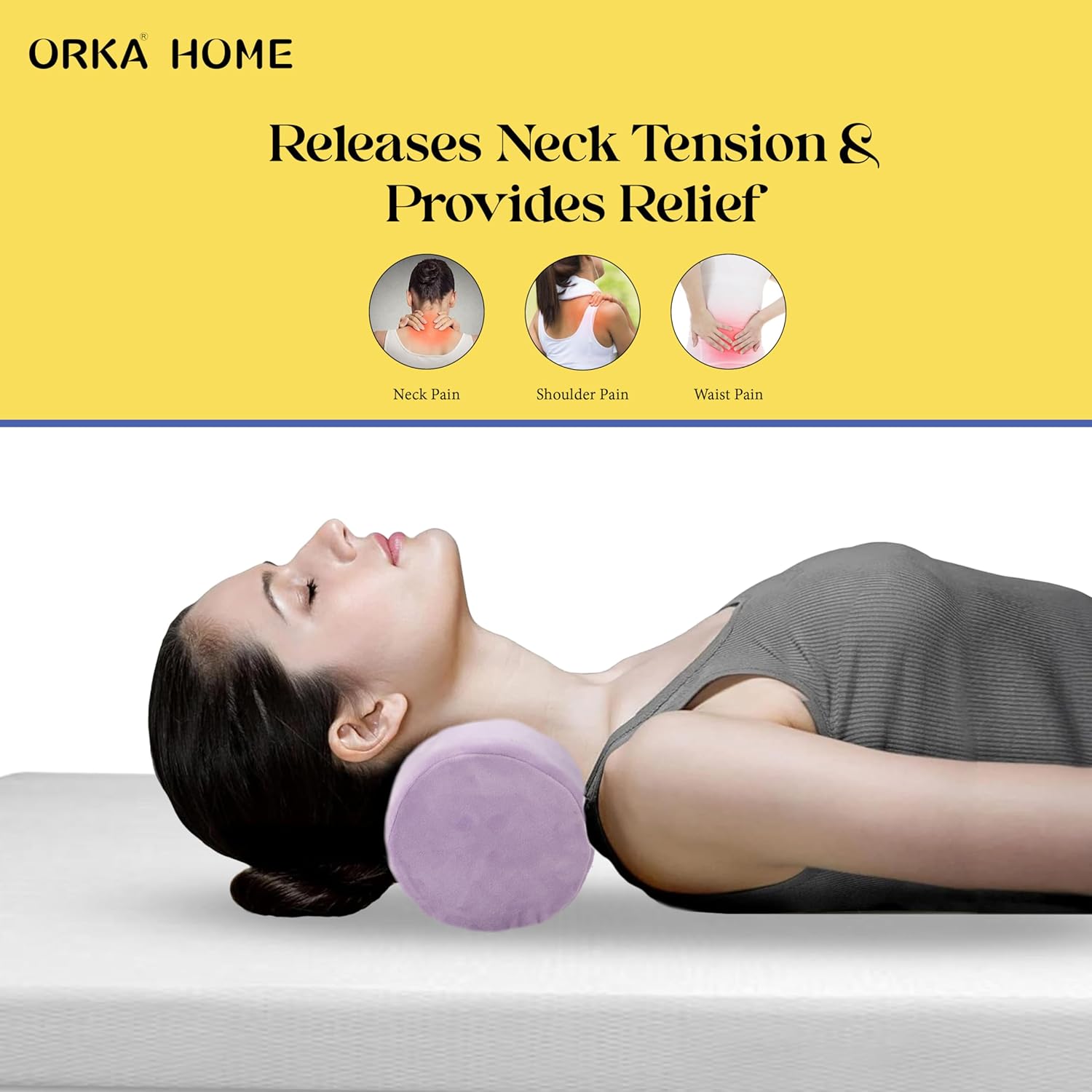 OrkaSleep Cervical Neck Roll Memory Foam Pillow, Bolster Pillow, Round Neck Pillows Support for Sleeping | Bolster Pillow for Bed, Legs, Back and Yoga (Purple) view 4