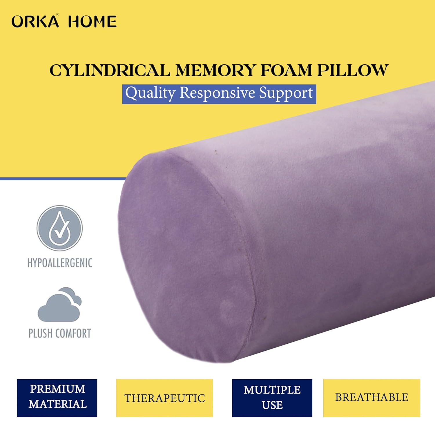 OrkaSleep Cervical Neck Roll Memory Foam Pillow, Bolster Pillow, Round Neck Pillows Support for Sleeping | Bolster Pillow for Bed, Legs, Back and Yoga (Purple) view 5