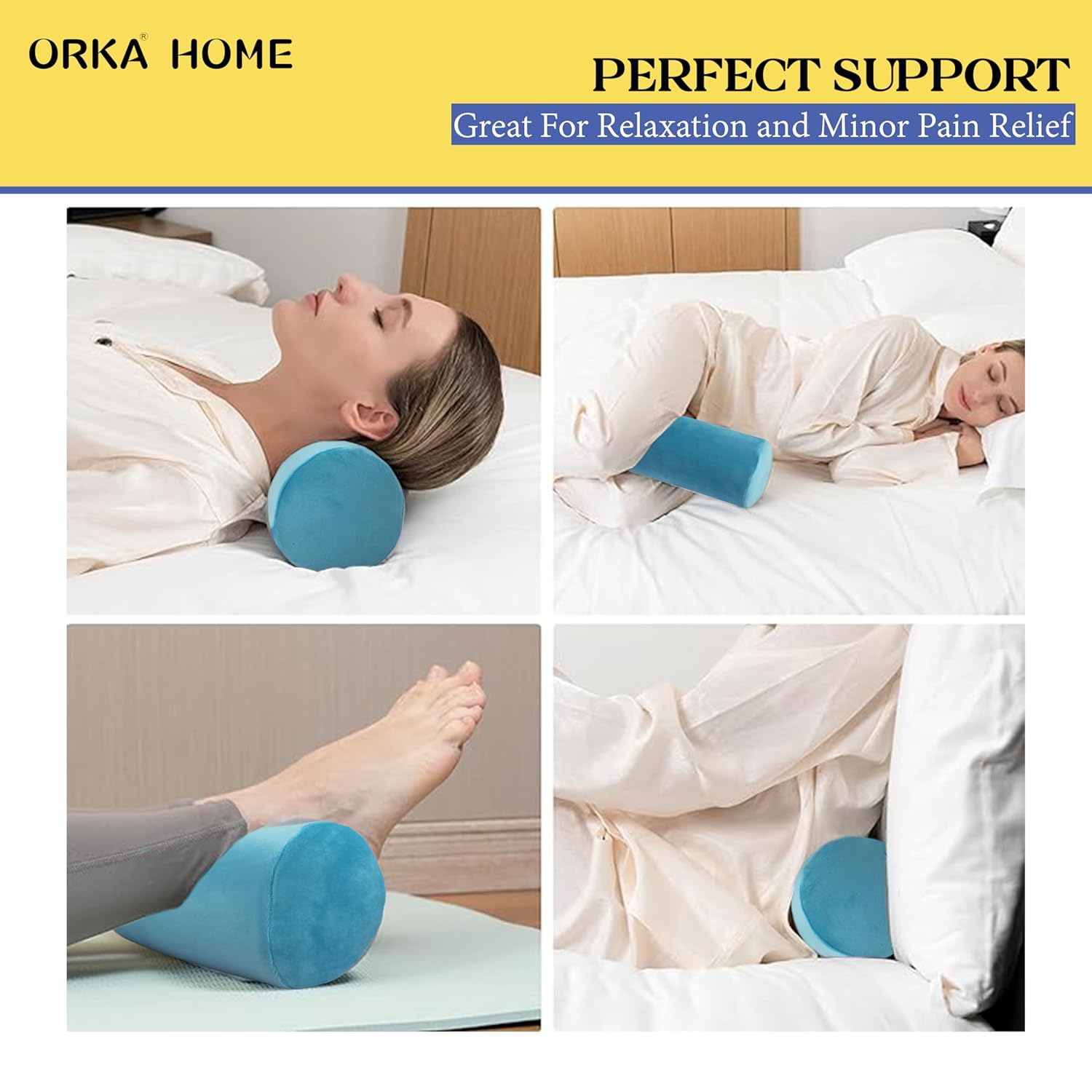 OrkaSleep Cervical Neck Roll Memory Foam Pillow, Bolster Pillow, Round Neck Pillows Support for Sleeping | Bolster Pillow for Bed, Legs, Back and Yoga (Teal) view 3