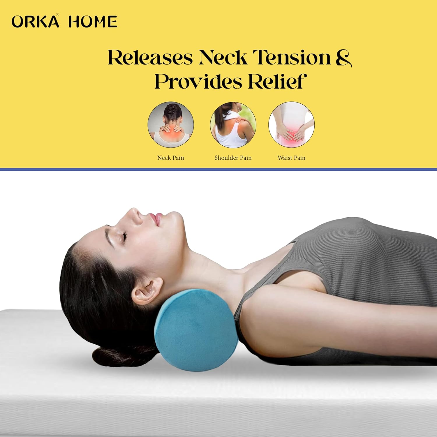OrkaSleep Cervical Neck Roll Memory Foam Pillow, Bolster Pillow, Round Neck Pillows Support for Sleeping | Bolster Pillow for Bed, Legs, Back and Yoga (Teal) view 4