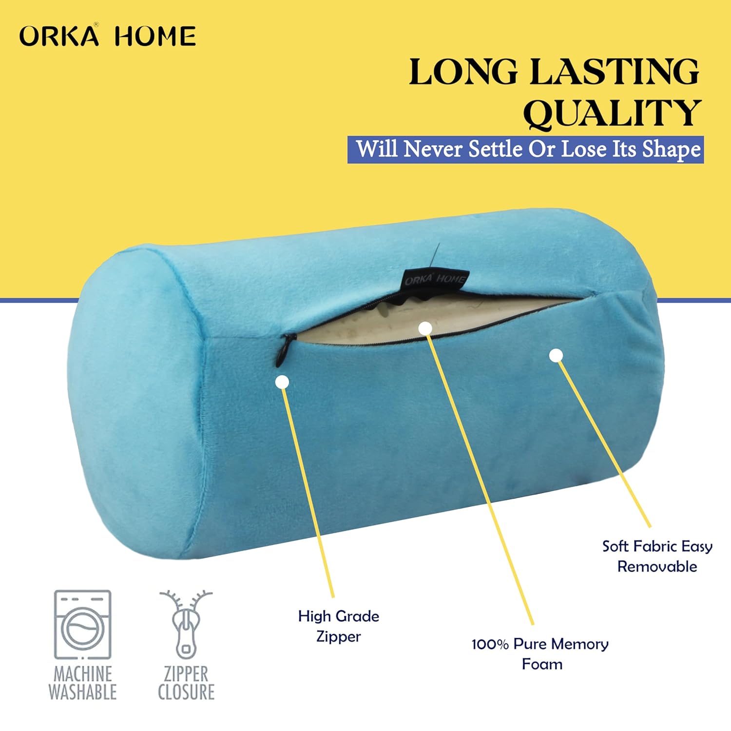 OrkaSleep Cervical Neck Roll Memory Foam Pillow, Bolster Pillow, Round Neck Pillows Support for Sleeping | Bolster Pillow for Bed, Legs, Back and Yoga (Teal) view 6