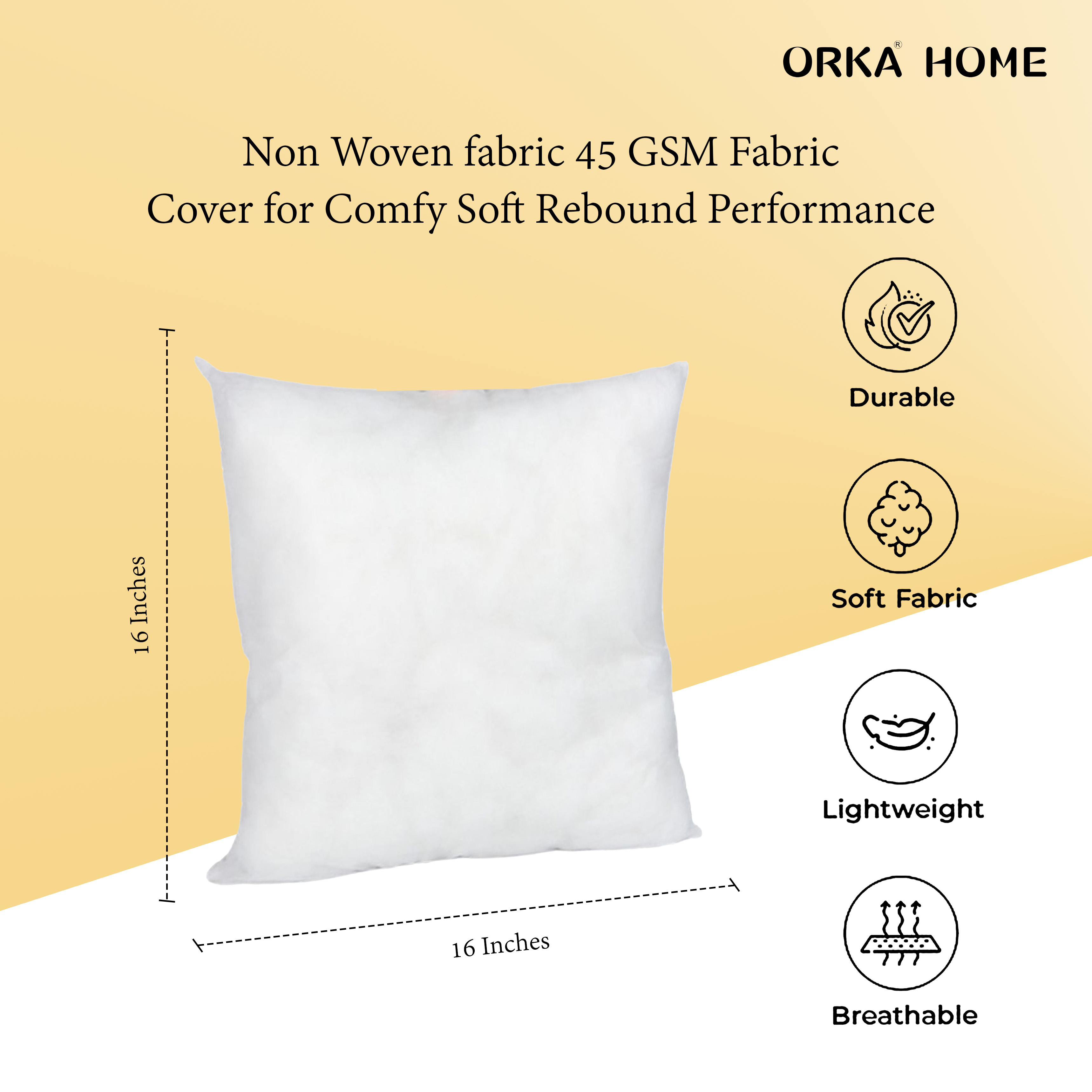 OrkaSleep Cushions | Premium Fibre Sofa Cushions Set of 5 | Cushion 16 inch x 16 inch | Sofa Pillow,Cushion,Cushions for Sofa, Cushion Pillow,Sofa Pillow,Cushions for Bed (Color Off White) view 2