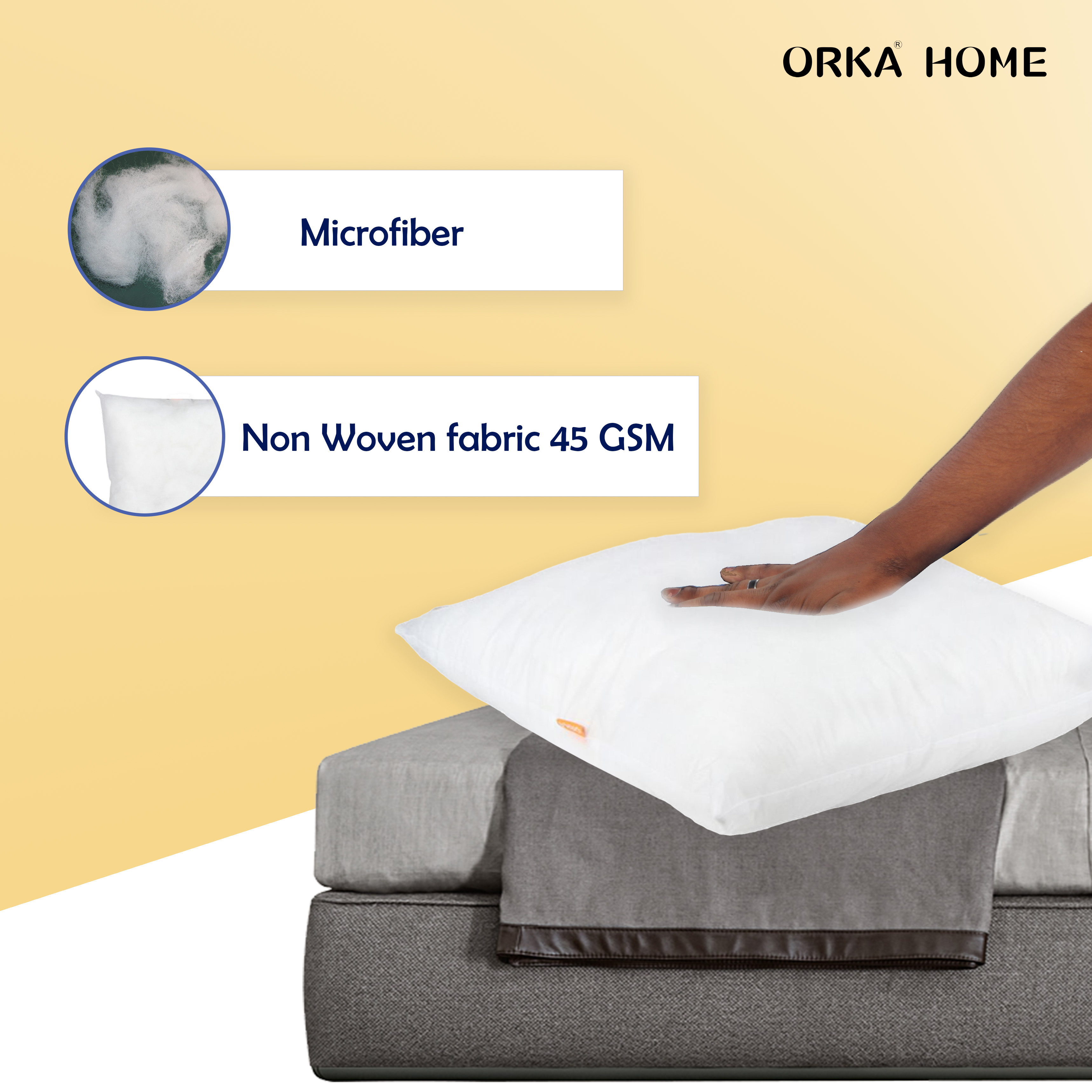 OrkaSleep Cushions | Premium Fibre Sofa Cushions Set of 5 | Cushion 16 inch x 16 inch | Sofa Pillow,Cushion,Cushions for Sofa, Cushion Pillow,Sofa Pillow,Cushions for Bed (Color Off White) view 3