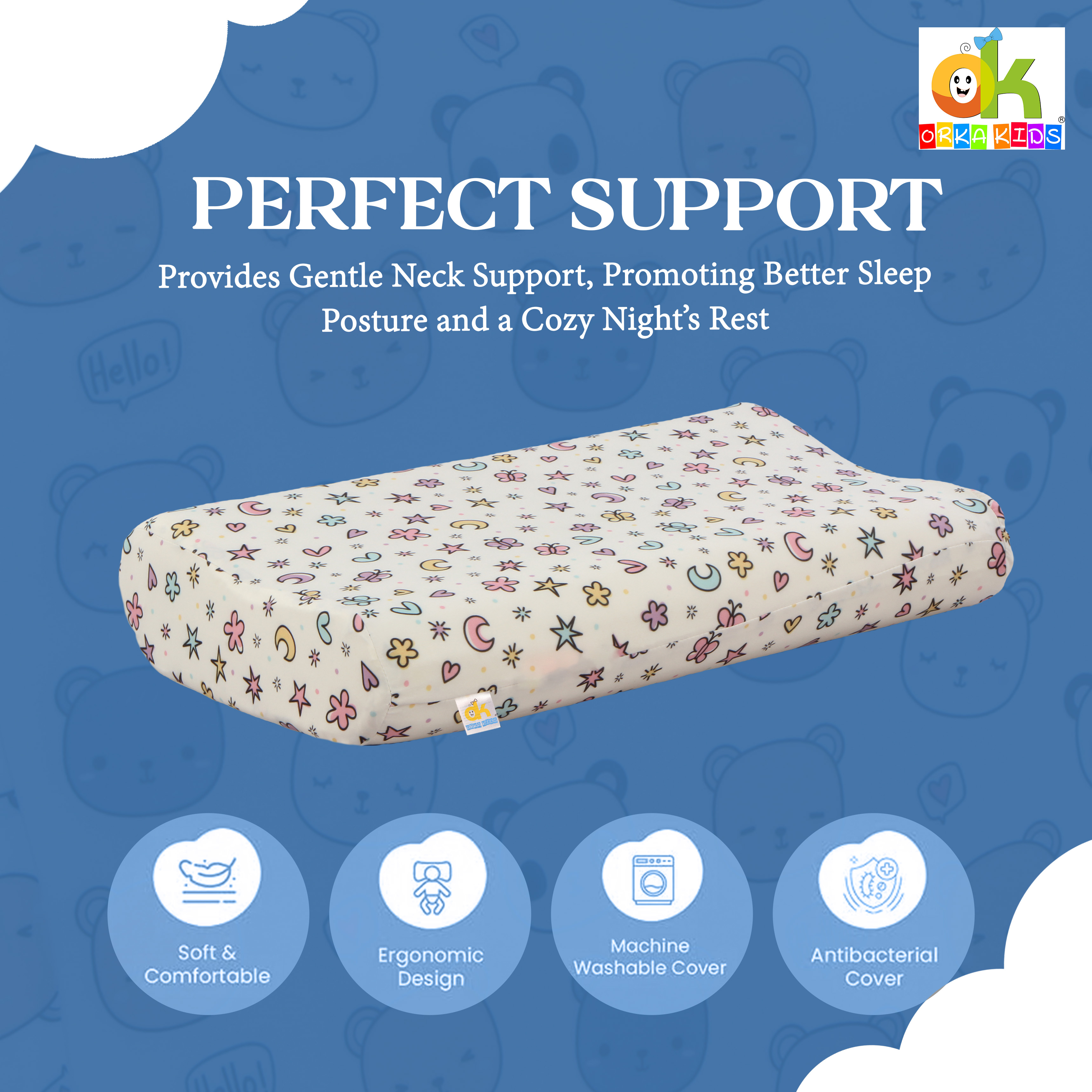 Orka Kids Kids Eco Orthopedic Contour Neck Support Pillow for Sleeping & Shoulder Pain Memory Foam Toons & Characters Orthopaedic Pillow Pack of 1  (Eco Contour Star D5) view 3