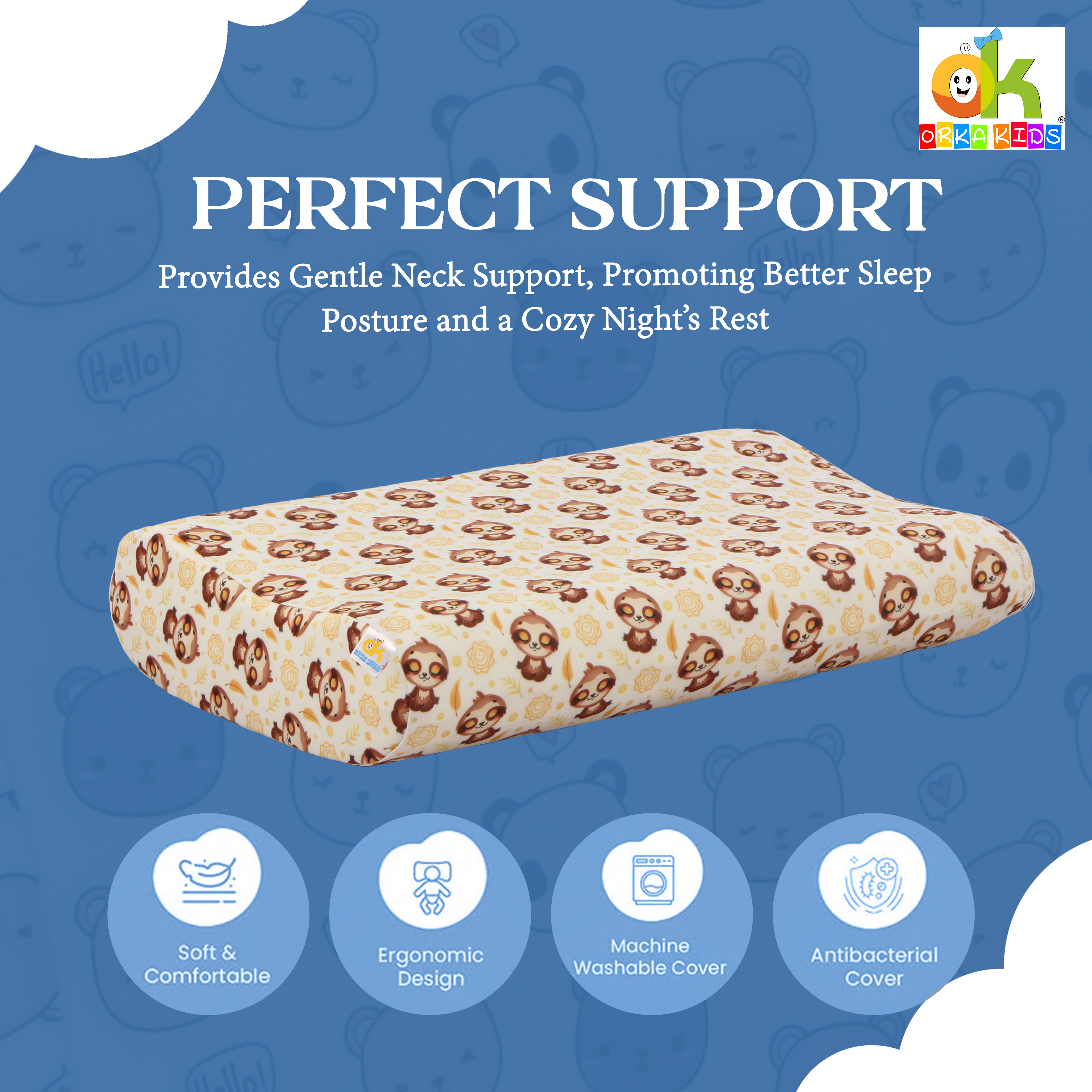 Orka Kids Kids Eco Orthopedic Contour Neck Support Pillow for Sleeping & Shoulder Pain Memory Foam Toons & Characters Orthopaedic Pillow Pack of 1  (Eco Contour Twins Bear D3) view 3