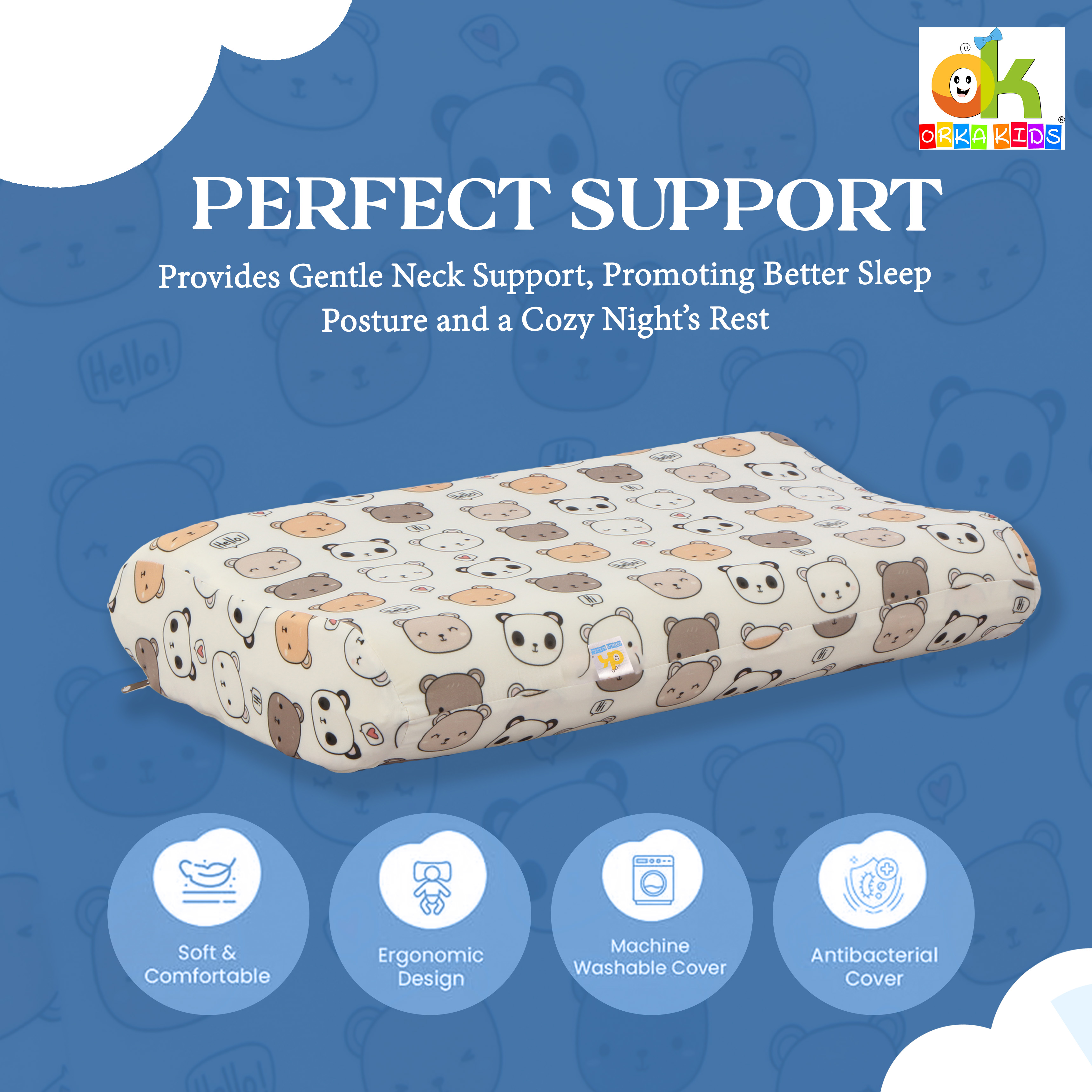 Orka Kids Kids Eco Orthopedic Contour Neck Support Pillow for Sleeping & Shoulder Pain Memory Foam Toons & Characters Orthopaedic Pillow Pack of 1  (Eco Contour Twins Bear D1) view 7