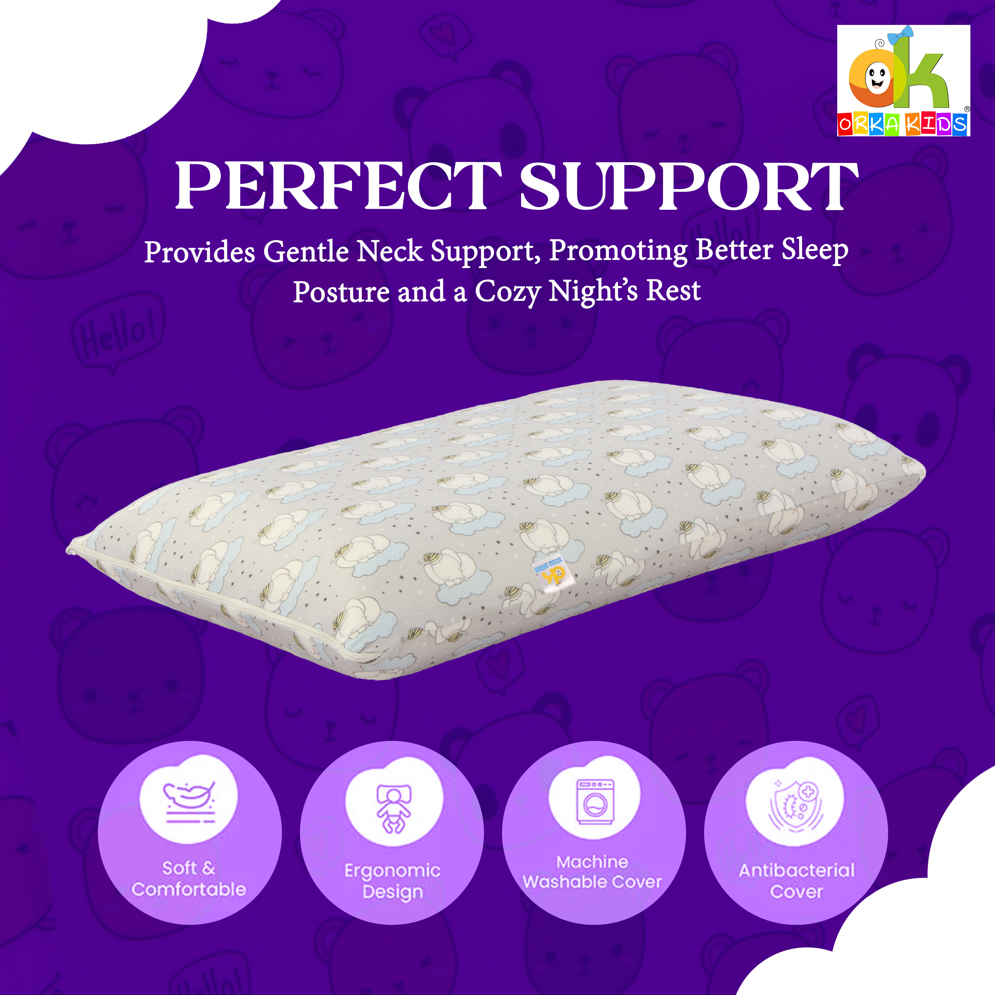 Orka Kids Kids Eco Rectangular Neck Support Pillow for Sleeping & Shoulder Pain Memory Foam Toons & Characters Orthopaedic Pillow Pack of 1  (Ganesh Toddler) view 3