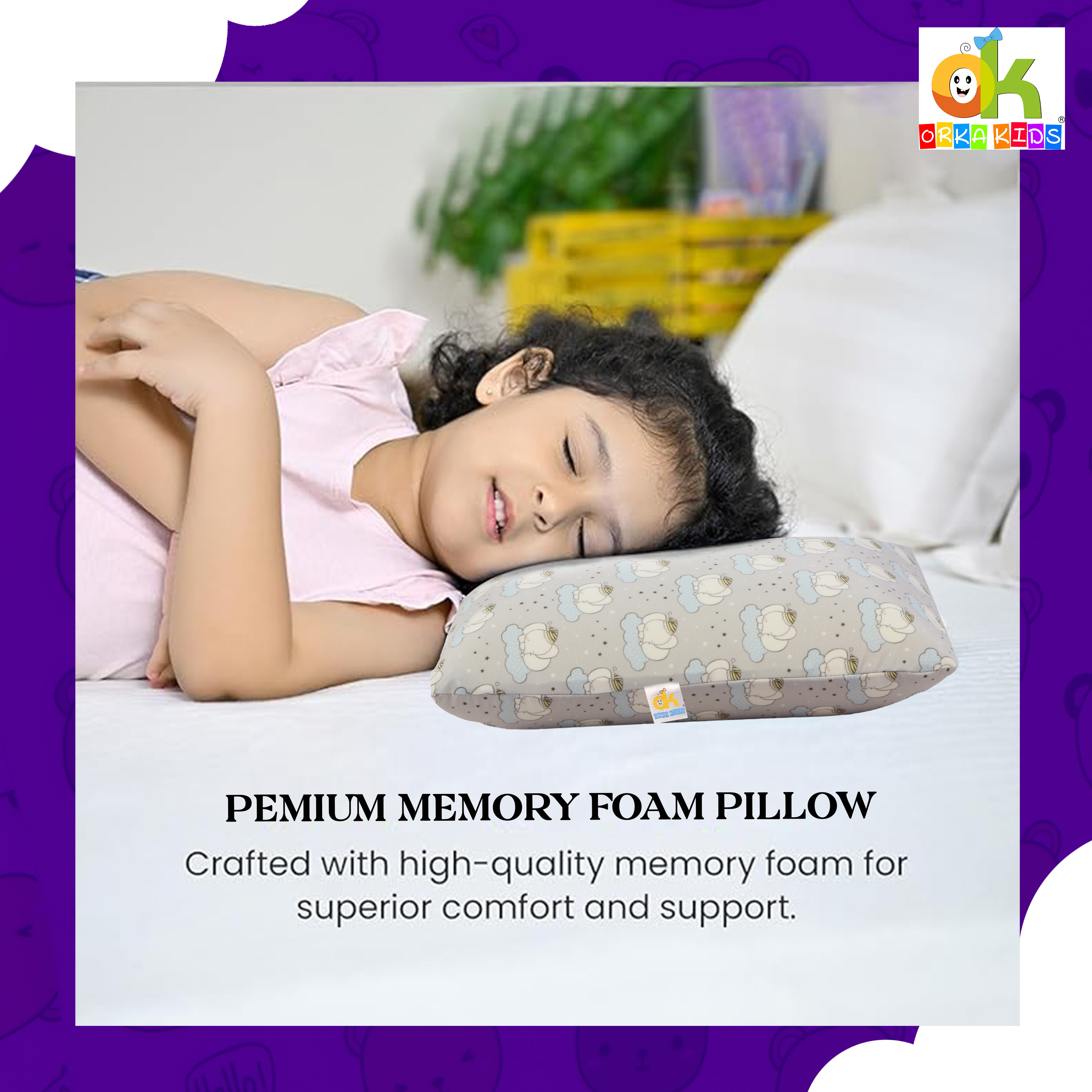 Orka Kids Kids Eco Rectangular Neck Support Pillow for Sleeping & Shoulder Pain Memory Foam Toons & Characters Orthopaedic Pillow Pack of 1  (Ganesh Toddler) view 6