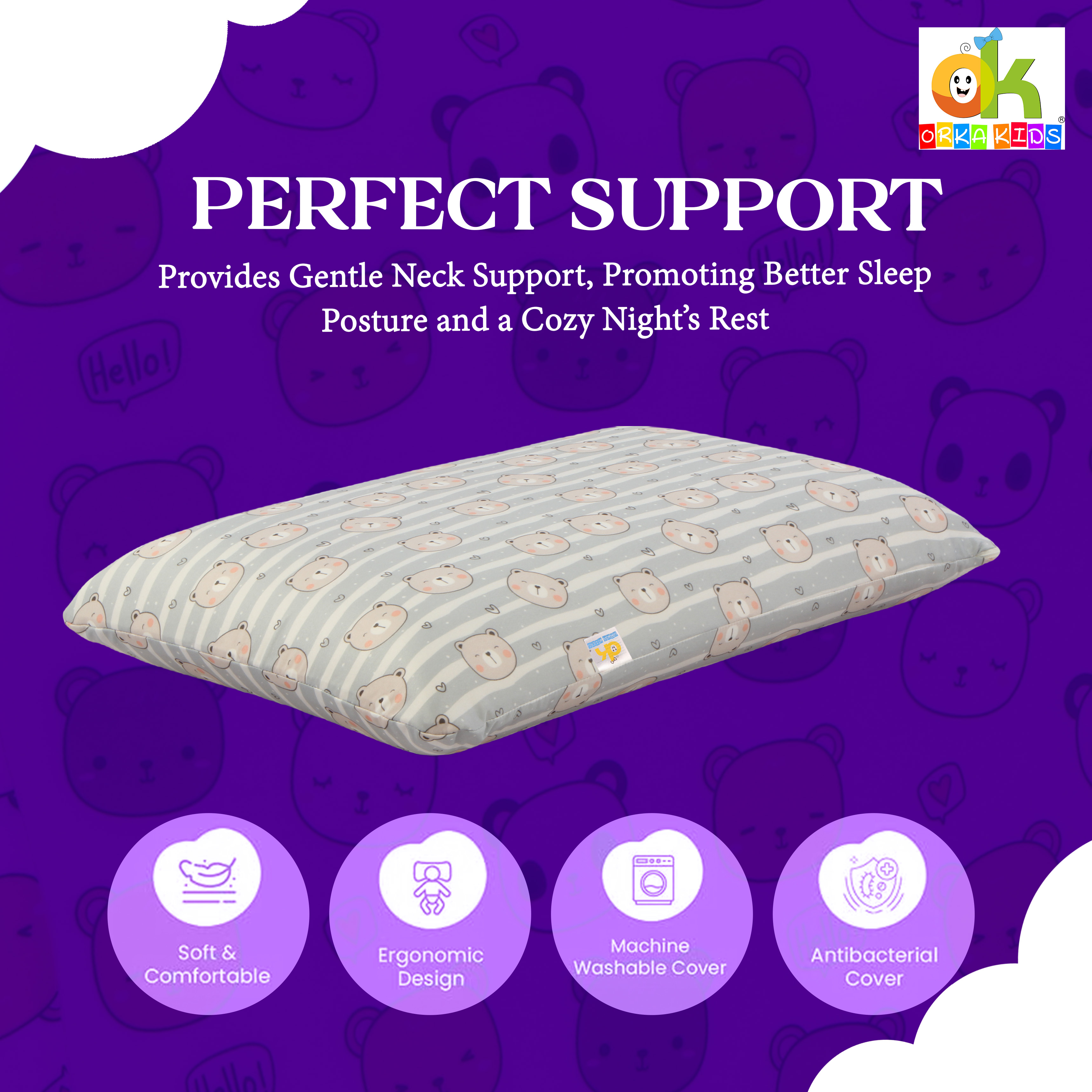 Orka Kids Kids Eco Rectangular Neck Support Pillow for Sleeping & Shoulder Pain Memory Foam Toons & Characters Orthopaedic Pillow Pack of 1  (Little Bunny) view 4