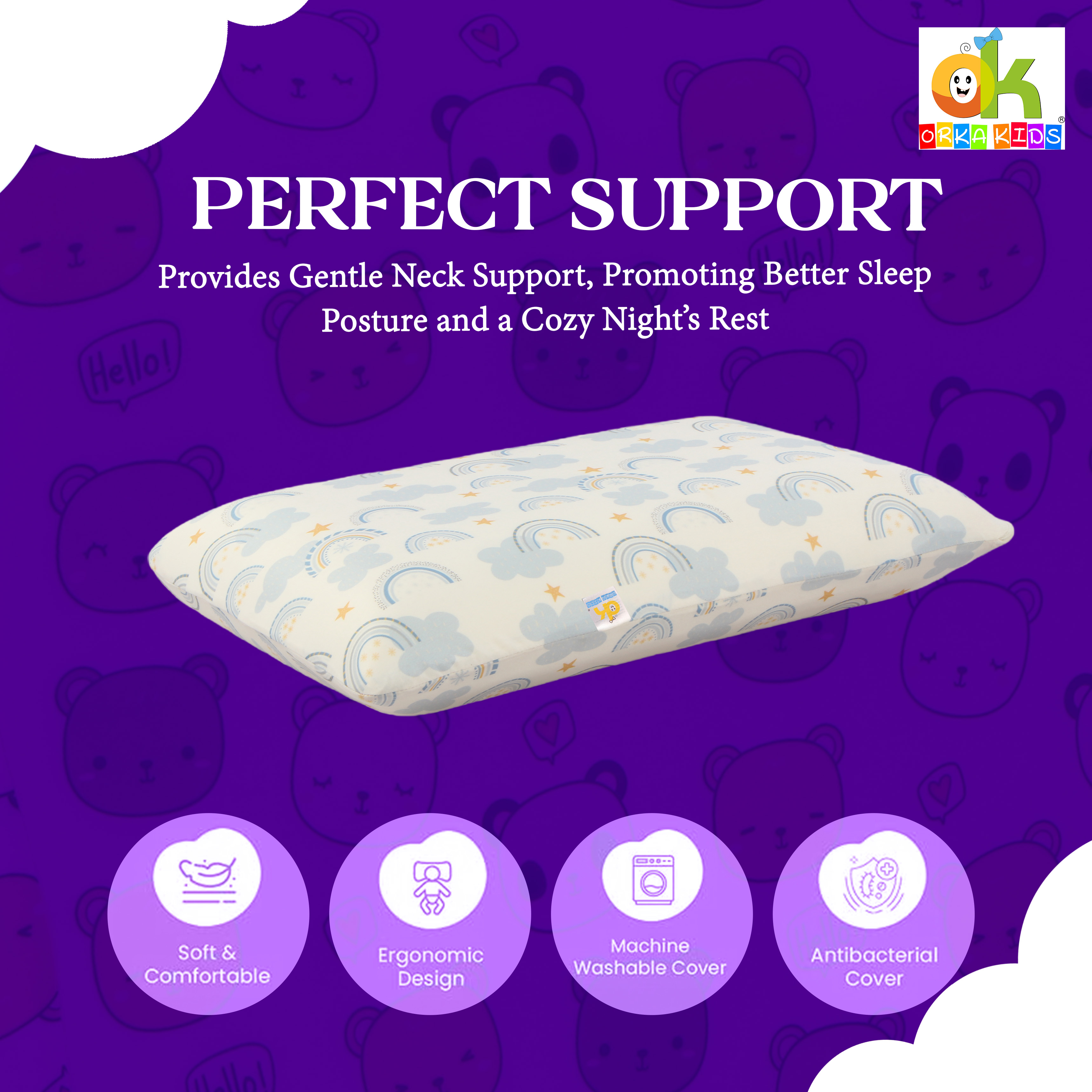Orka Kids Kids Eco Rectangular Neck Support Pillow for Sleeping & Shoulder Pain Memory Foam Toons & Characters Orthopaedic Pillow Pack of 1  (Sunshine&Rainbow) view 4