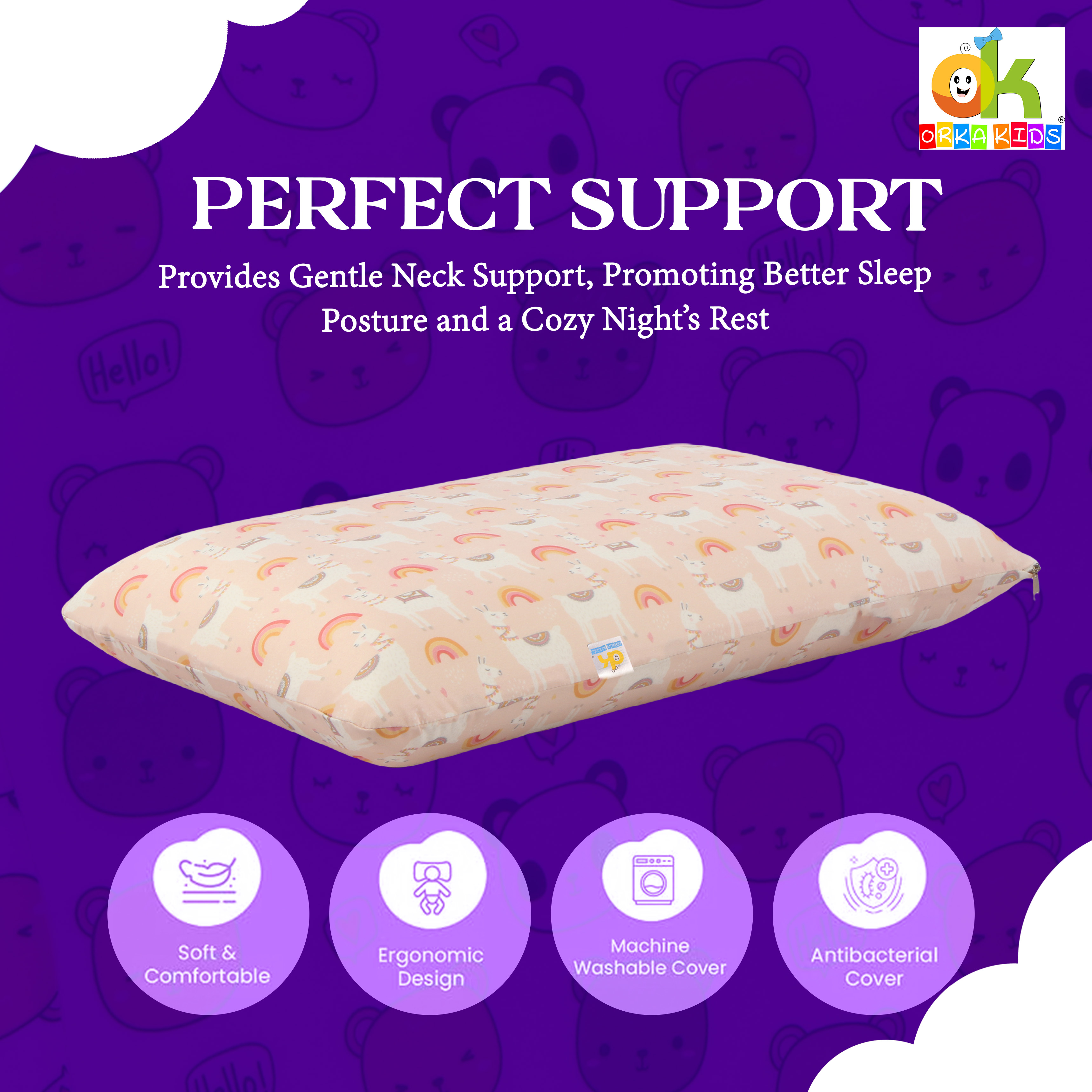 Orka Kids Kids Eco Rectangular Neck Support Pillow for Sleeping & Shoulder Pain Memory Foam Toons & Characters Orthopaedic Pillow Pack of 1  (Rainbows Crib) view 4