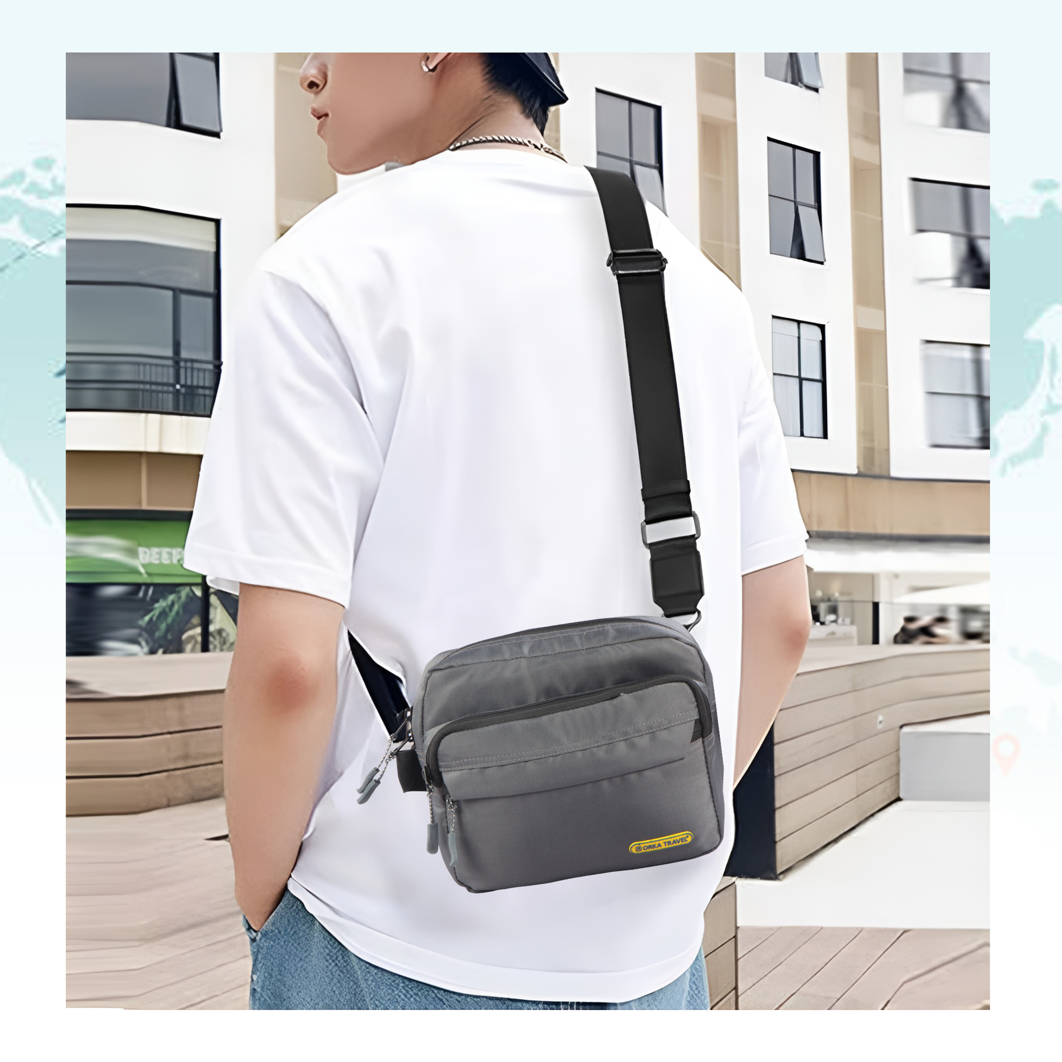 Mini Crossbody Bag, Small Shoulder Bag, Messenger Bag for Cell Phone,Travel,Office,Business, Grey view 2