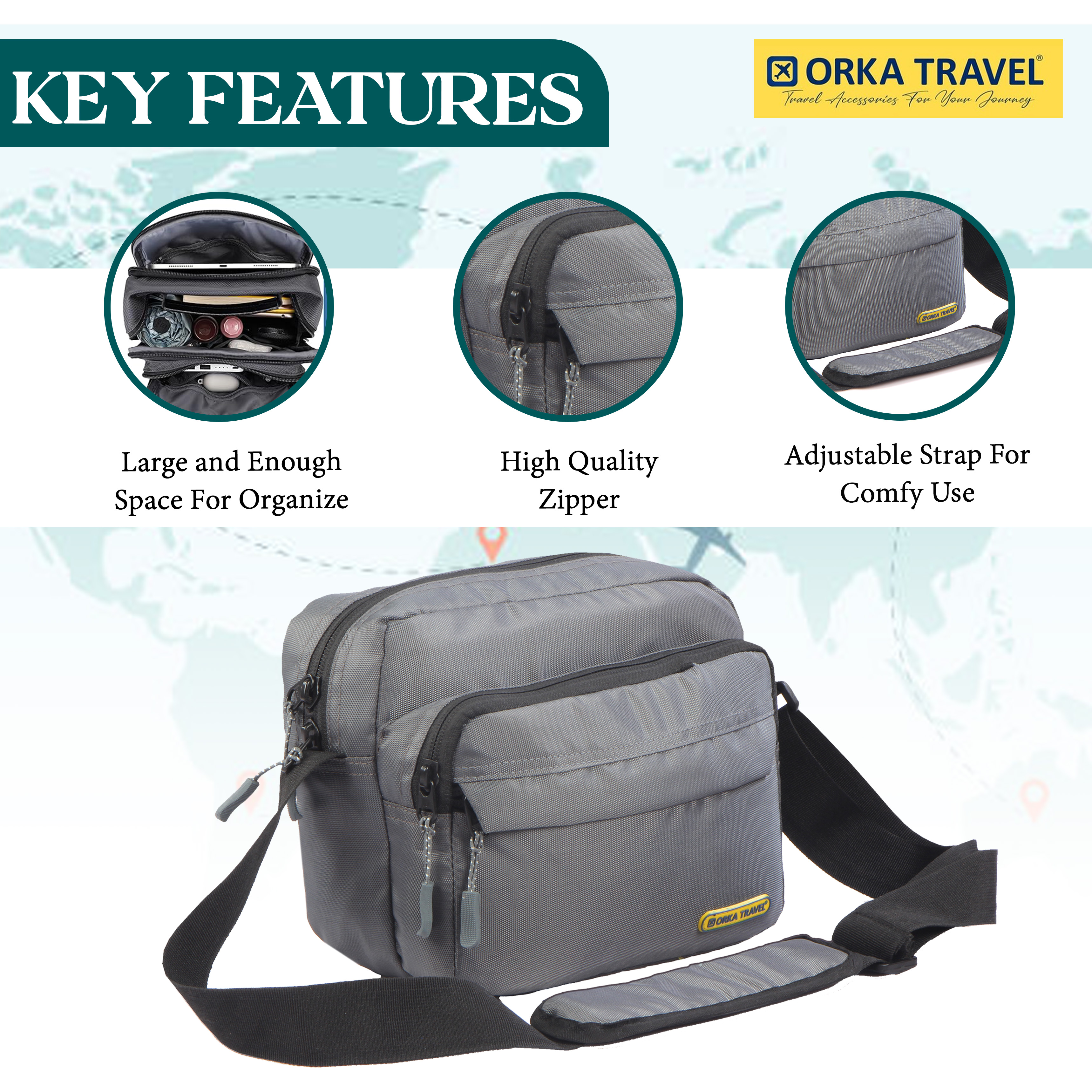 Mini Crossbody Bag, Small Shoulder Bag, Messenger Bag for Cell Phone,Travel,Office,Business, Grey view 4