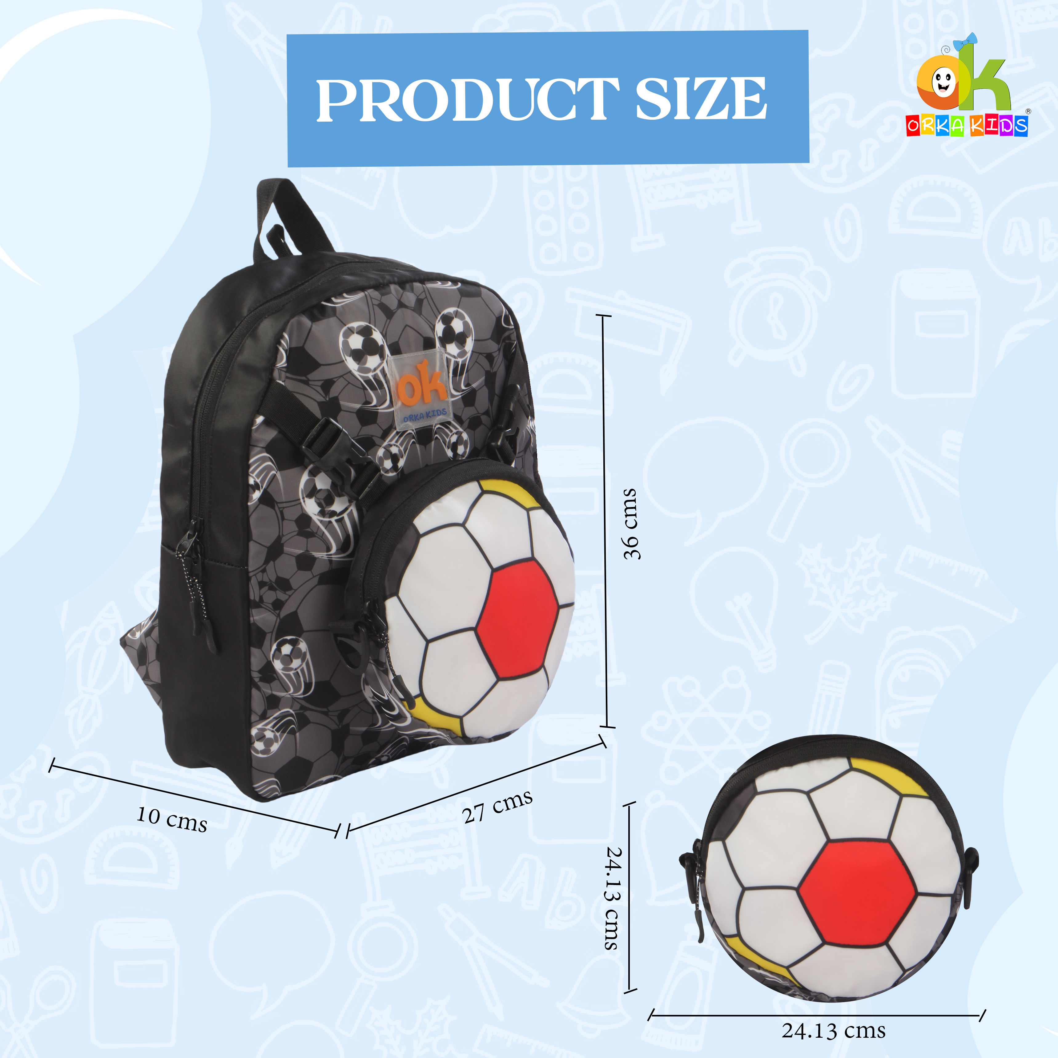 Orka Kids Tiny Tots Toddler Backpack Boys 15 Inch Kids Preschool Kindergarten School Backpack Book Bag for Daycare Nursery Travel with Chest Strap, Fits 2 to 12 years old, (Football Black) view 4